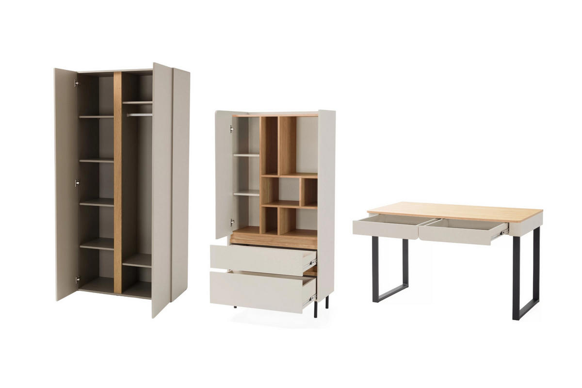 JUGENDZIMMER-SET LIBU B 3-teilig in Sandbeige / Geölte Eiche - Eichefarben/Beige, Holzwerkstoff (295/195/63cm) - Deine Möbel 24