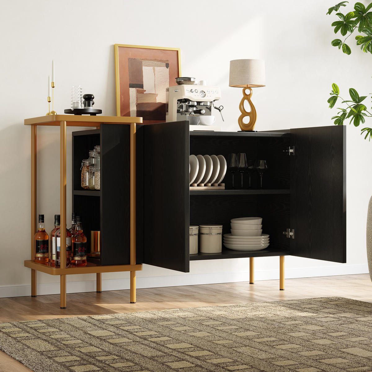 SIDEBOARD Modern mit Glas Schwarz 120x40x77.5cm - Schwarz, Holzwerkstoff (40/77.5/120cm) - FLIEKS