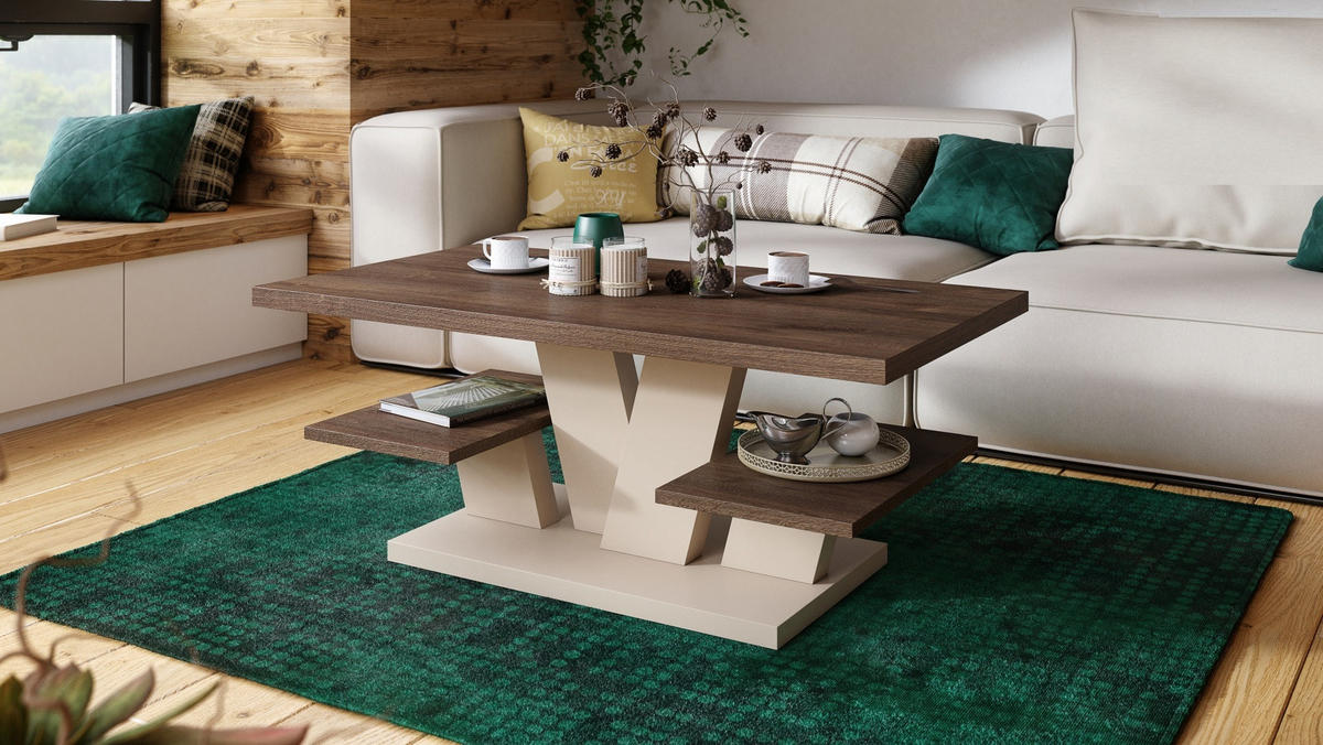 COUCHTISCH rechteckig Eiche dunkel - Beige 110/60/45 cm - Beige/Dunkelbraun, Holzwerkstoff (60/110/45cm) - designimpex