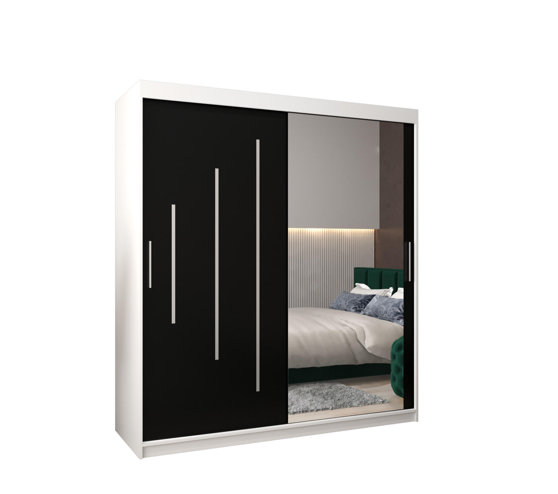 Abiks Möbel Schwebetürenschrank Weiß, Schwarz 180x200x62 cm
