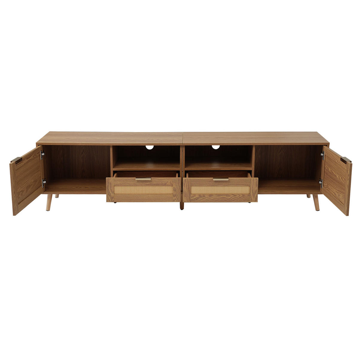 LOWBOARD 200/37/49 cm aus Holzwerkstoff mit Rattandesign Eichefarben - Braun, Holzwerkstoff (200/49/37cm) - Modenvie