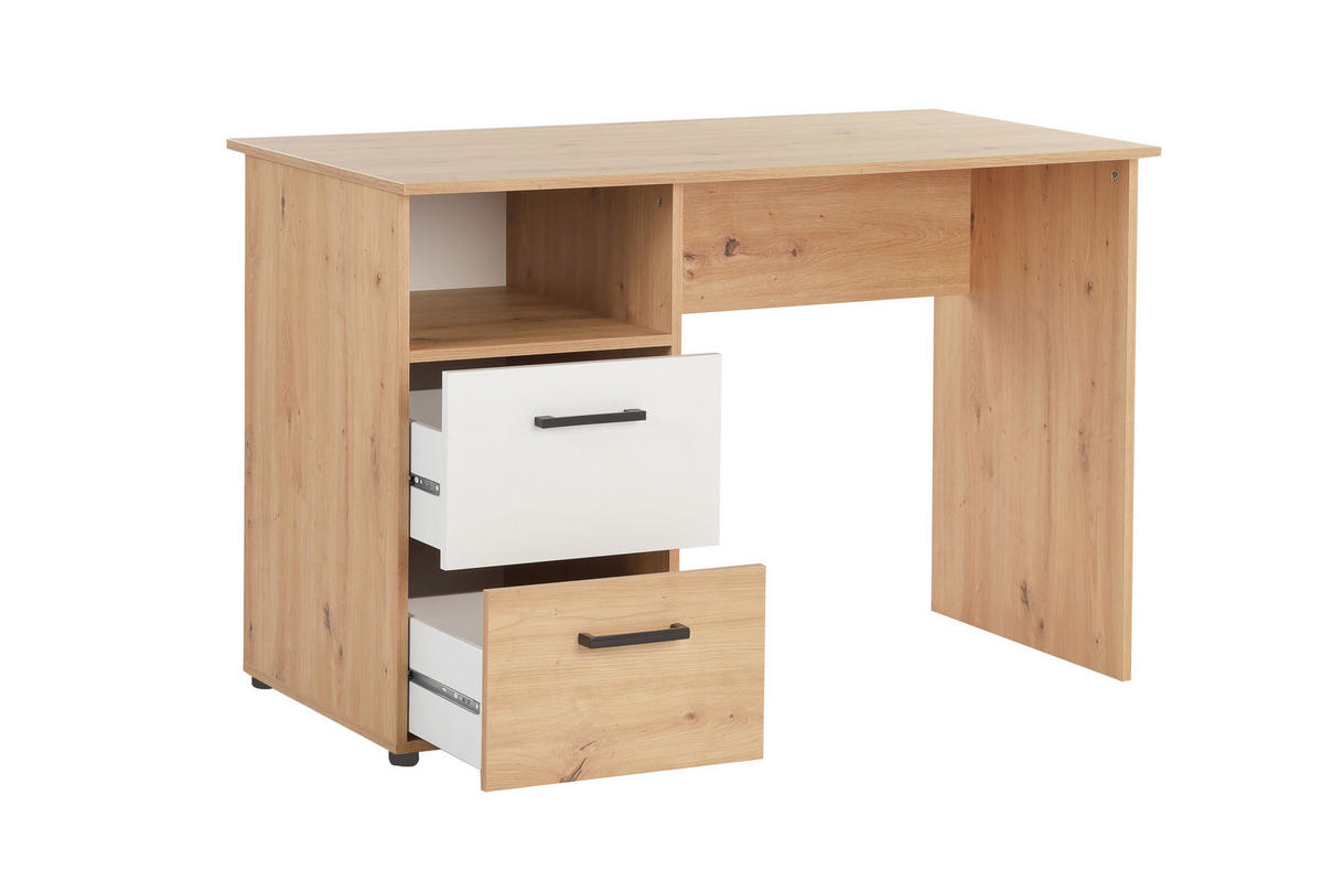 SCHREIBTISCH Bente mit 2 Schubkästen AOW - Eichefarben/Schwarz, Holzwerkstoff/Kunststoff (115/77/60cm) - arthur berndt
