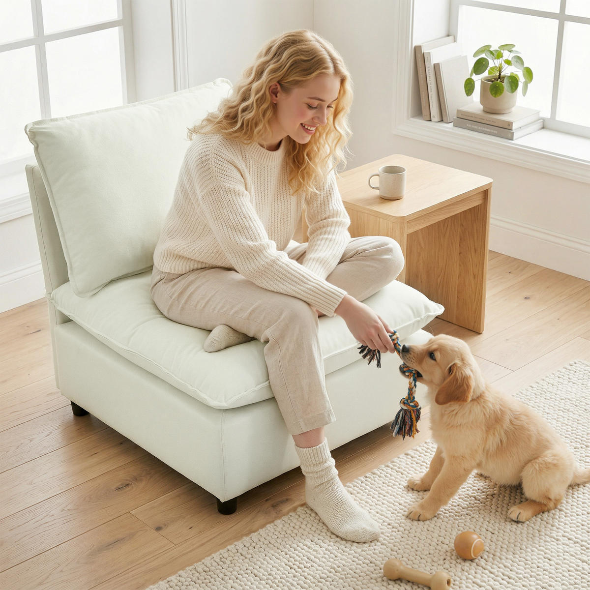 SESSEL DE-13498 1-Sitzer ohne Armlehnen, große Sitzfläche Creme - Creme, Textil (85/78/74cm) - ComfortXL
