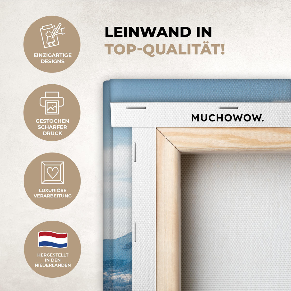 LEINWANDBILD Winter - Hütte - Berge - Aussicht - Schnee Deko Wohnzimmer 20x20 cm - Eichefarben, Textil (20/20cm) - MuchoWow