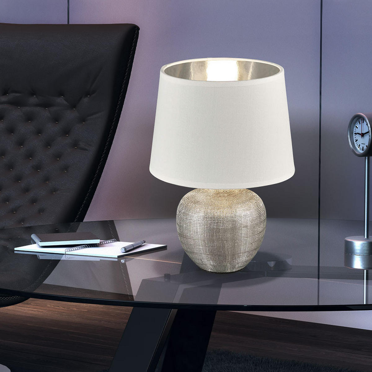 TISCHLEUCHTE LUXOR Keramik Silber Weiß - Silberfarben, Textil (18/18/26cm)