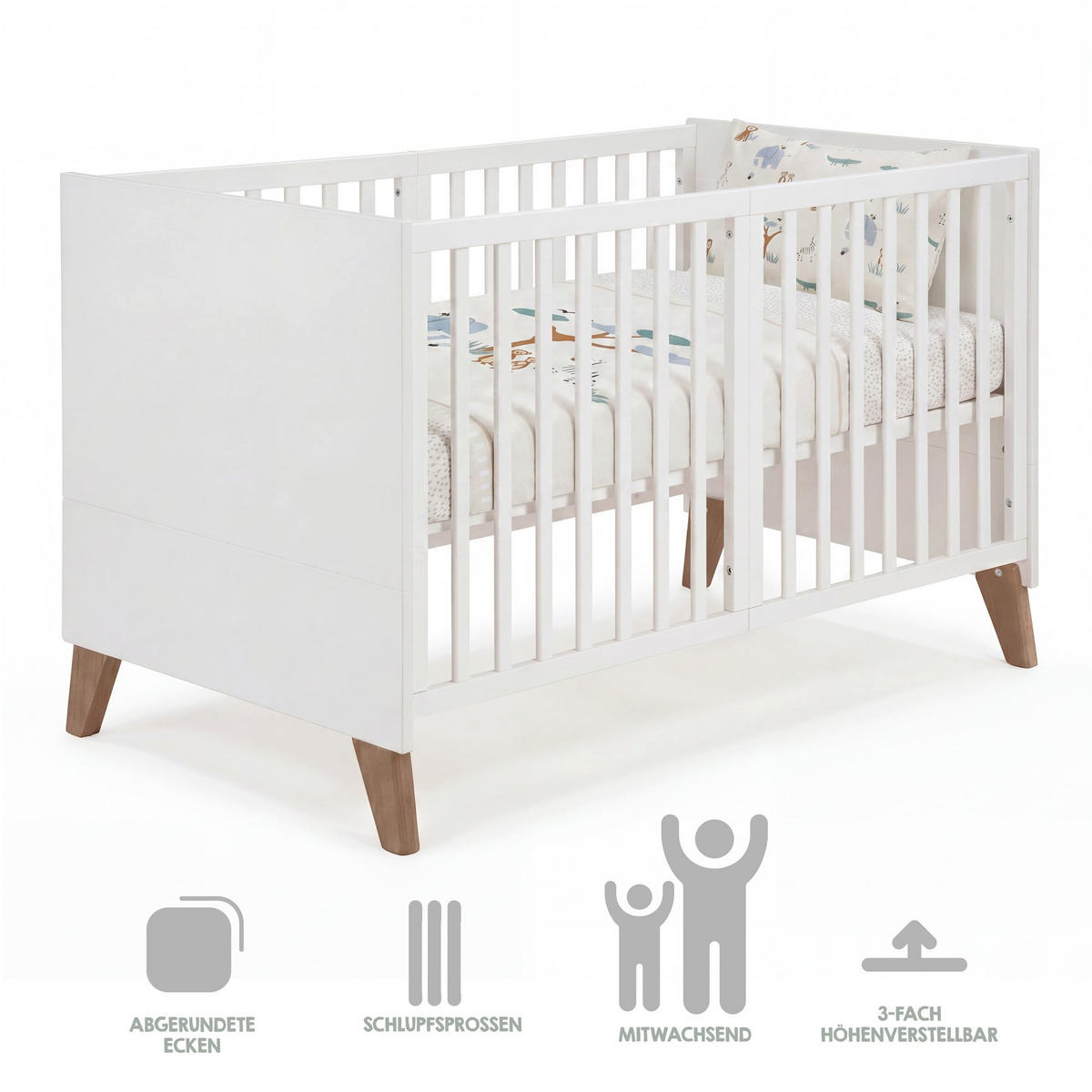 BABYBETT Ole 70 x 140 cm - Eichefarben/Weiß, Holz/Holzwerkstoff (70/140cm) - Roba