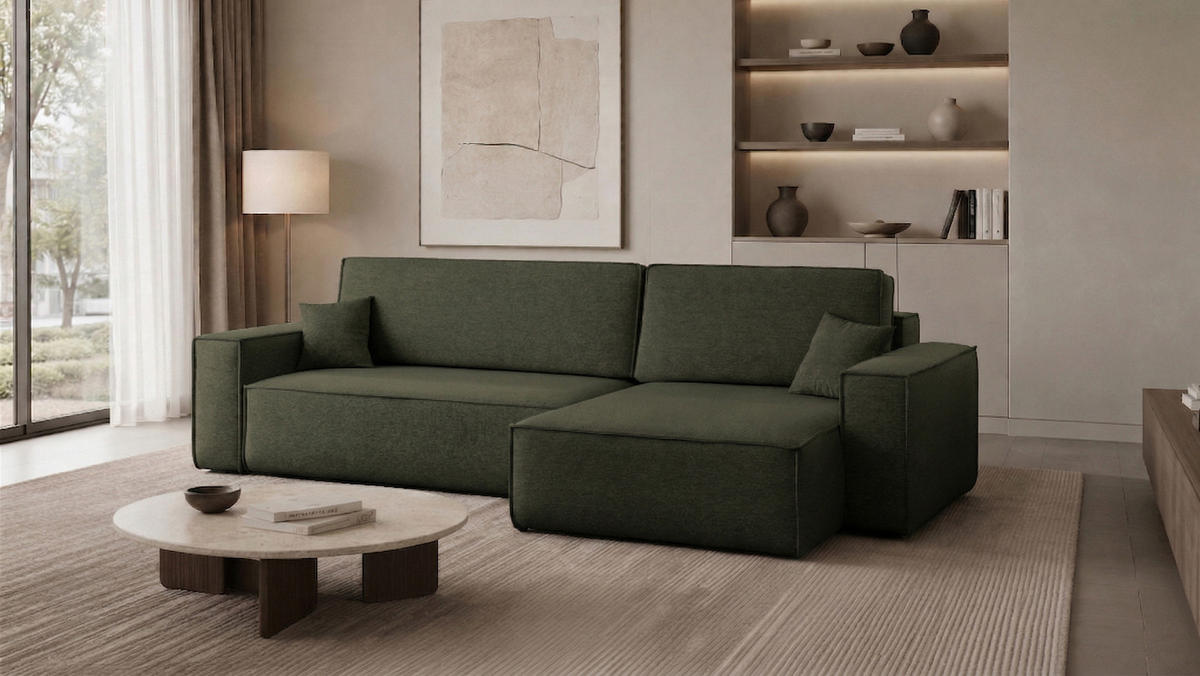 ECKSOFA Mit Schlaffunktion Und Bettkasten, Eckcouch Best XL Stoff Verita Dunkelgrün Rechts - Dunkelgrün, Holz (274/145cm) - Kaiser Möbel