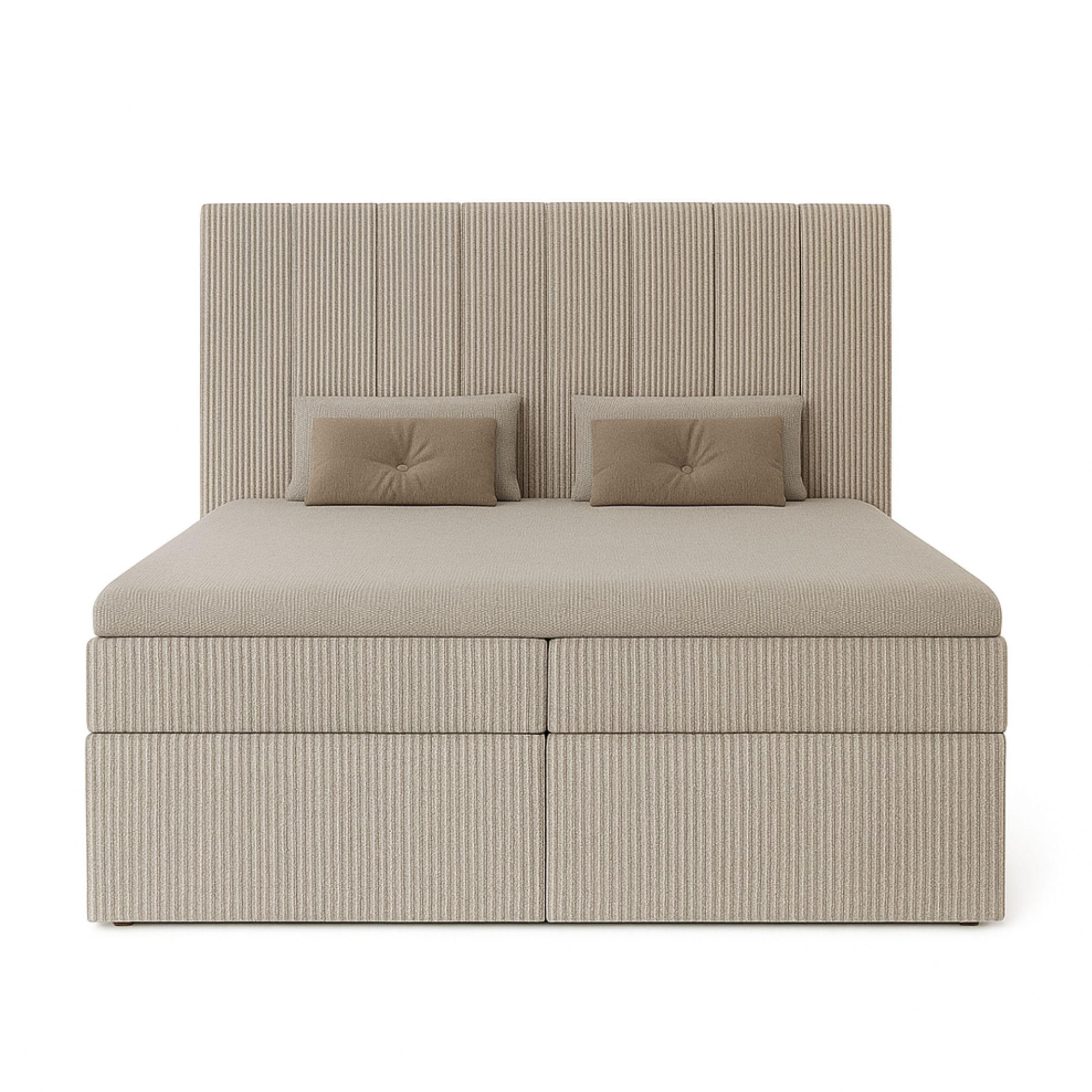 BOXBETT Nero mit 2 Bettkästen, 200x200, Farbe: Hellbraun, Cordstoff, Doppelbett mit Bonell-Matratze - Hellbraun, Holz/Kunststoff (200/200cm) - Marpur