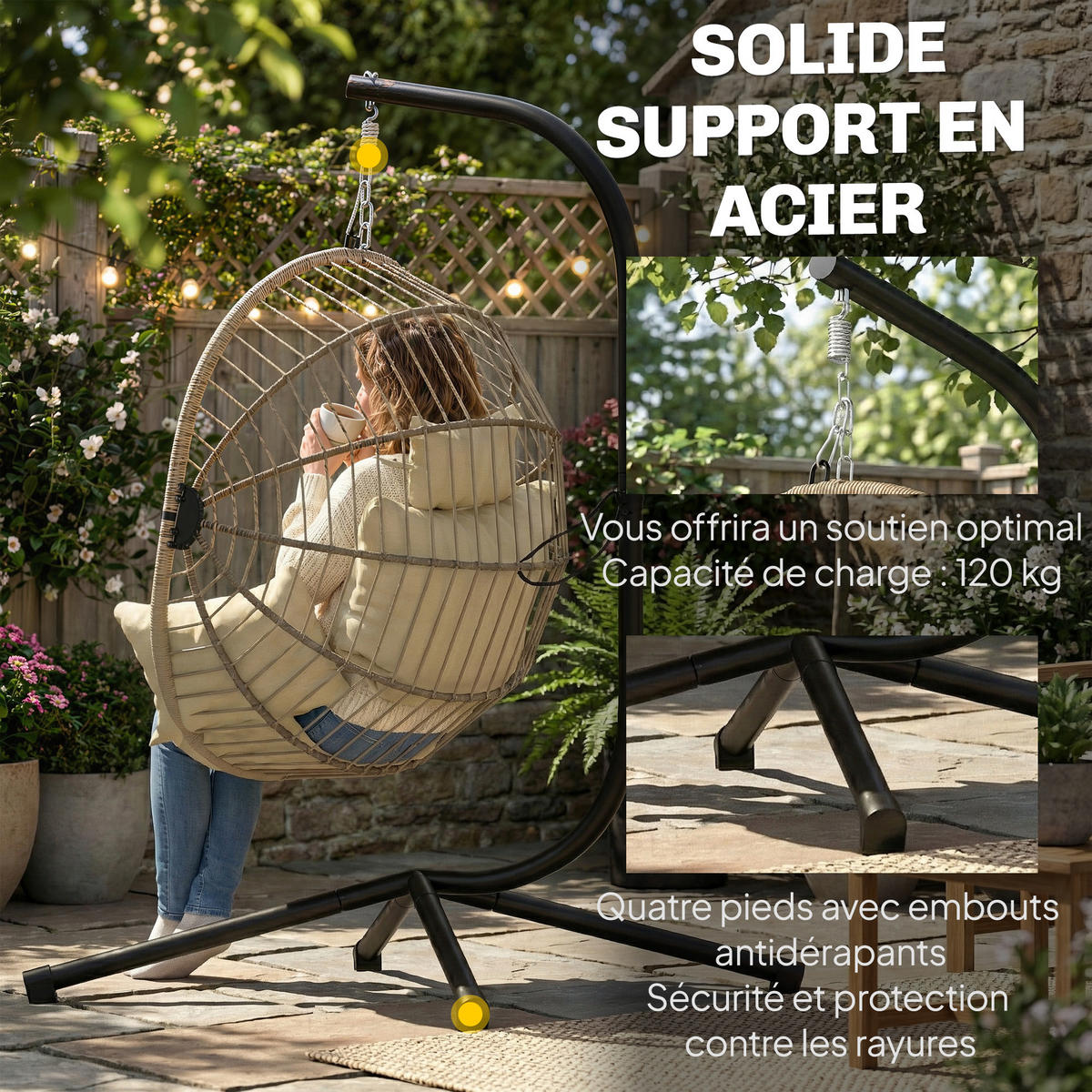 HÄNGESESSEL DE-15325 Kaki - Mokka, Metall (106/188/115cm) - ComfortXL