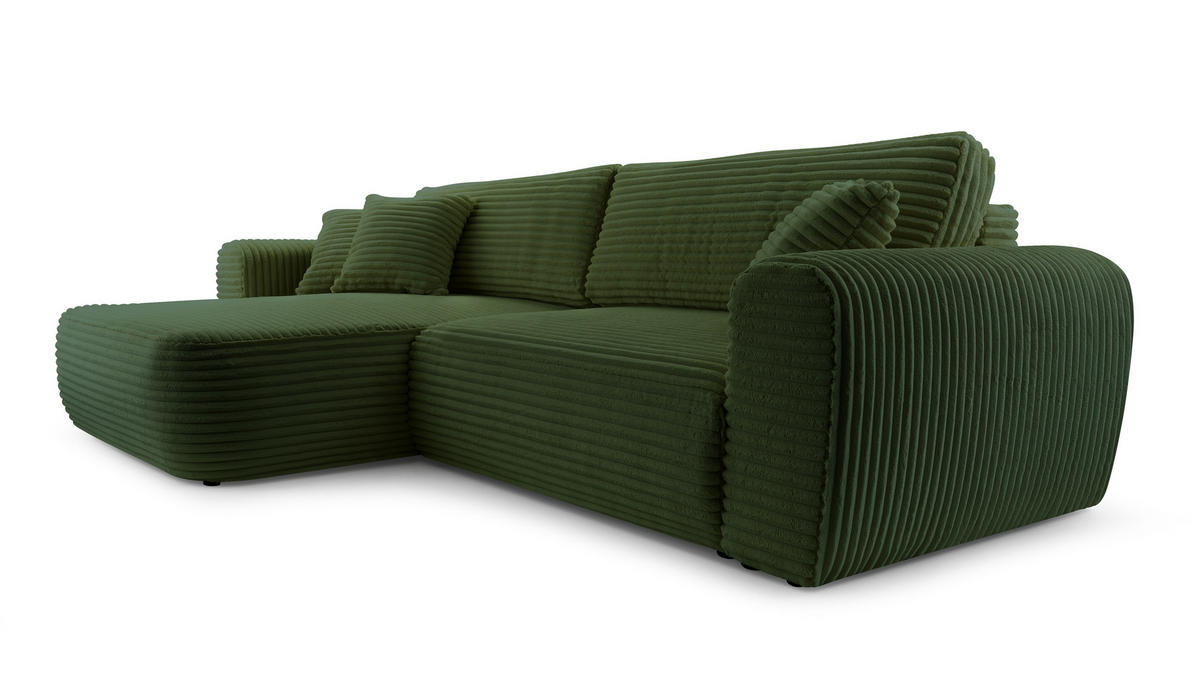 ECKSOFA VIVA Grün Kordstoff mit Schlaffunktion - Grün, Holz (297/169cm) - MASSENO