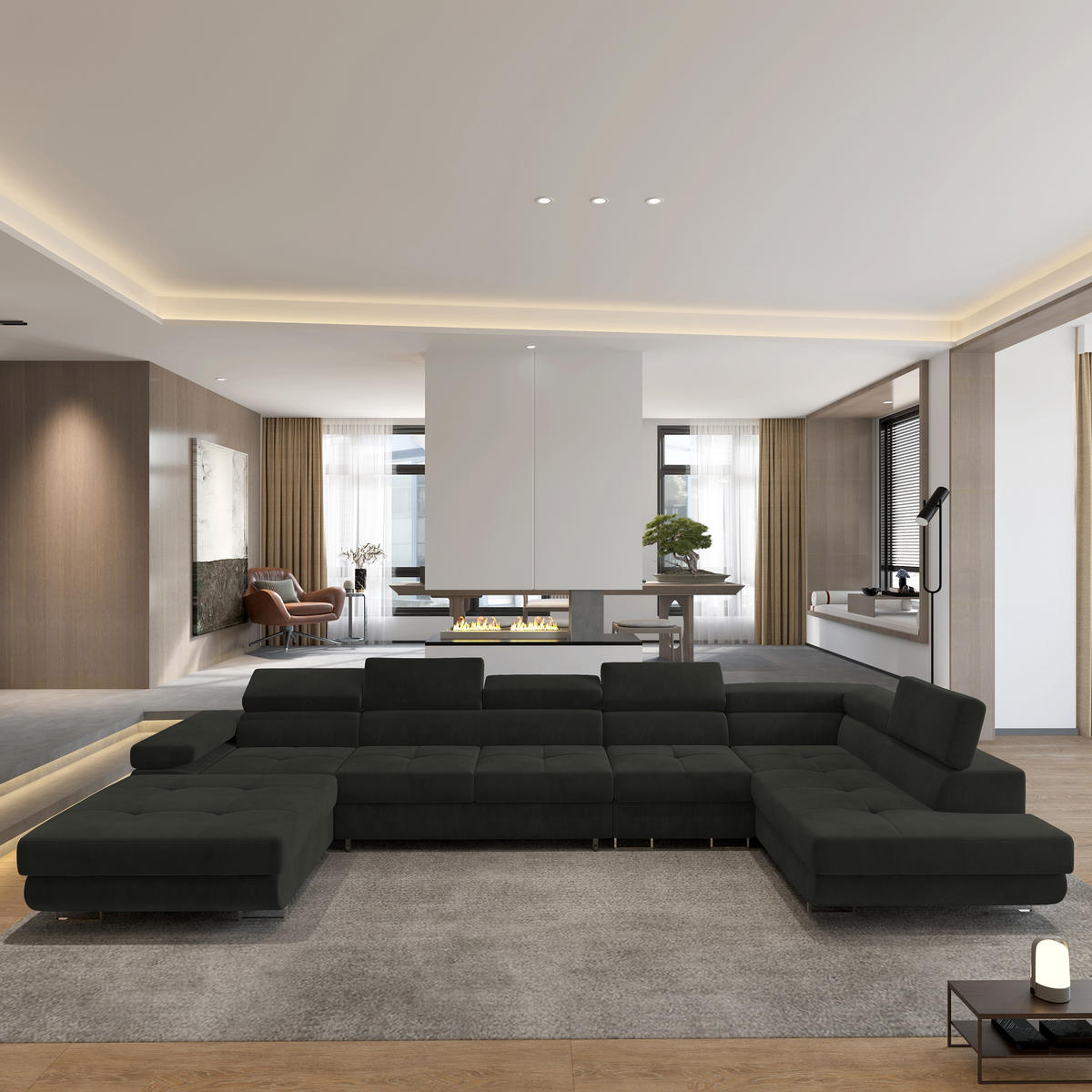 ROHOVÁ SEDAČKA VELORA černá - stříbrná/černá, kov/dřevo (419/90/202cm) - MASSENO