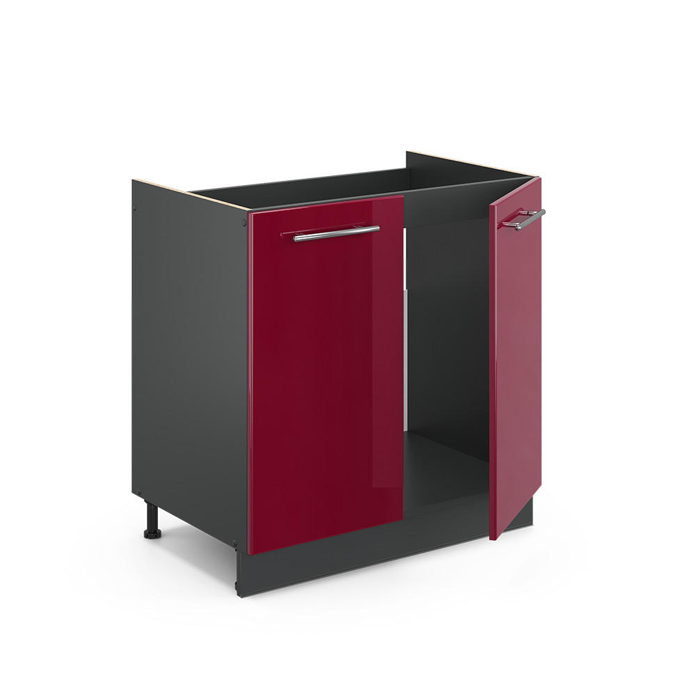 SPÜLENUNTERSCHRANK Fame-Line Bordeaux Hochglanz 80 cm ohne AP - Bordeaux/Anthrazit, Holzwerkstoff (80/82/51.6cm) - Vicco