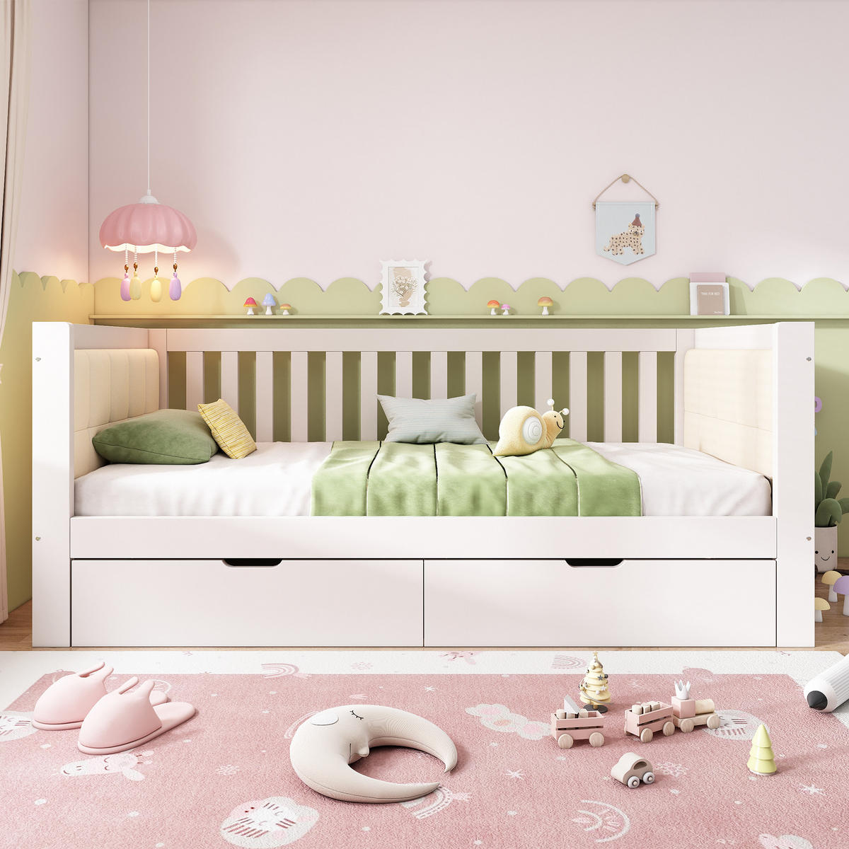 KINDERBETT 90/190 cm DE-00725, in Weiß, 2 Schubladen und Lattenrost - Weiß, Holz (90/190cm) - ComfortXL