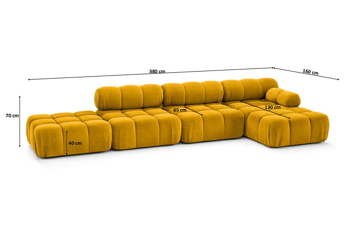 ECKSOFA L-Form XL, Stoff Velours Salvador, Gelb, Rechts, Selia L XL - Gelb, Holz (380/160cm) - Kaiser Möbel