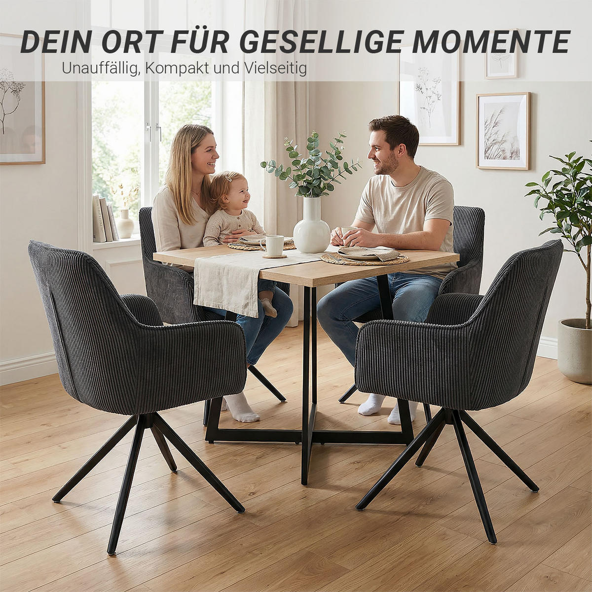 ESSTISCH in Eiche Schwarz 80/80/76 cm - Schwarz/Weiß, Holzwerkstoff/Metall (80/80/76cm) - Homestyle4u