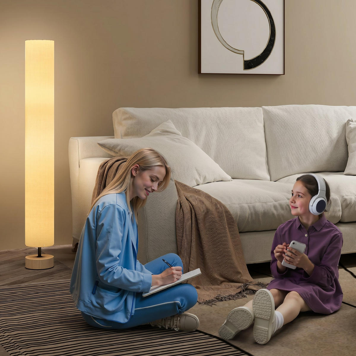 STÅENDE lampa i linne, beige - Beige, Textil (15/15/120cm) - HOMCOM
