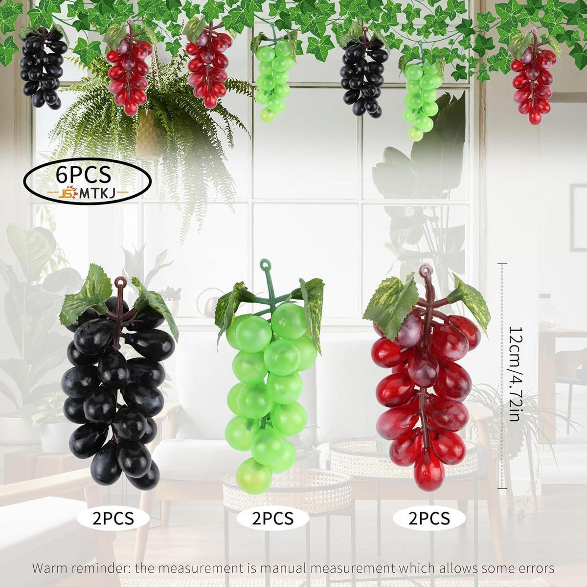 KÜNSTLICHE Trauben 6er Set 3 Farben - Multicolor, Kunststoff (1cm)