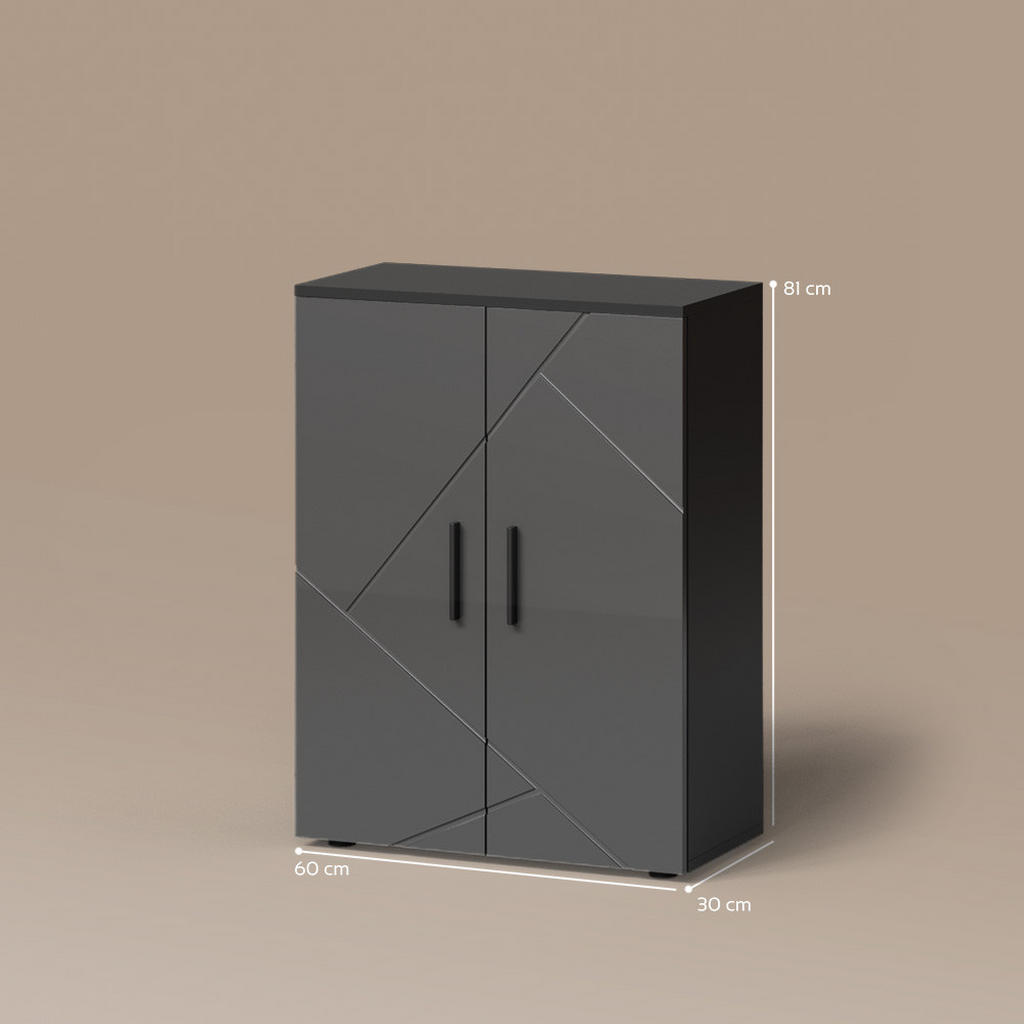 Thumbnail - Livinity® Midischrank, Schwarz Hochglanz, Anthrazit, Holzwerkstoff, 3 Fächer, Rechteckig, 60x81x30 cm, Badezimmer, Badez...