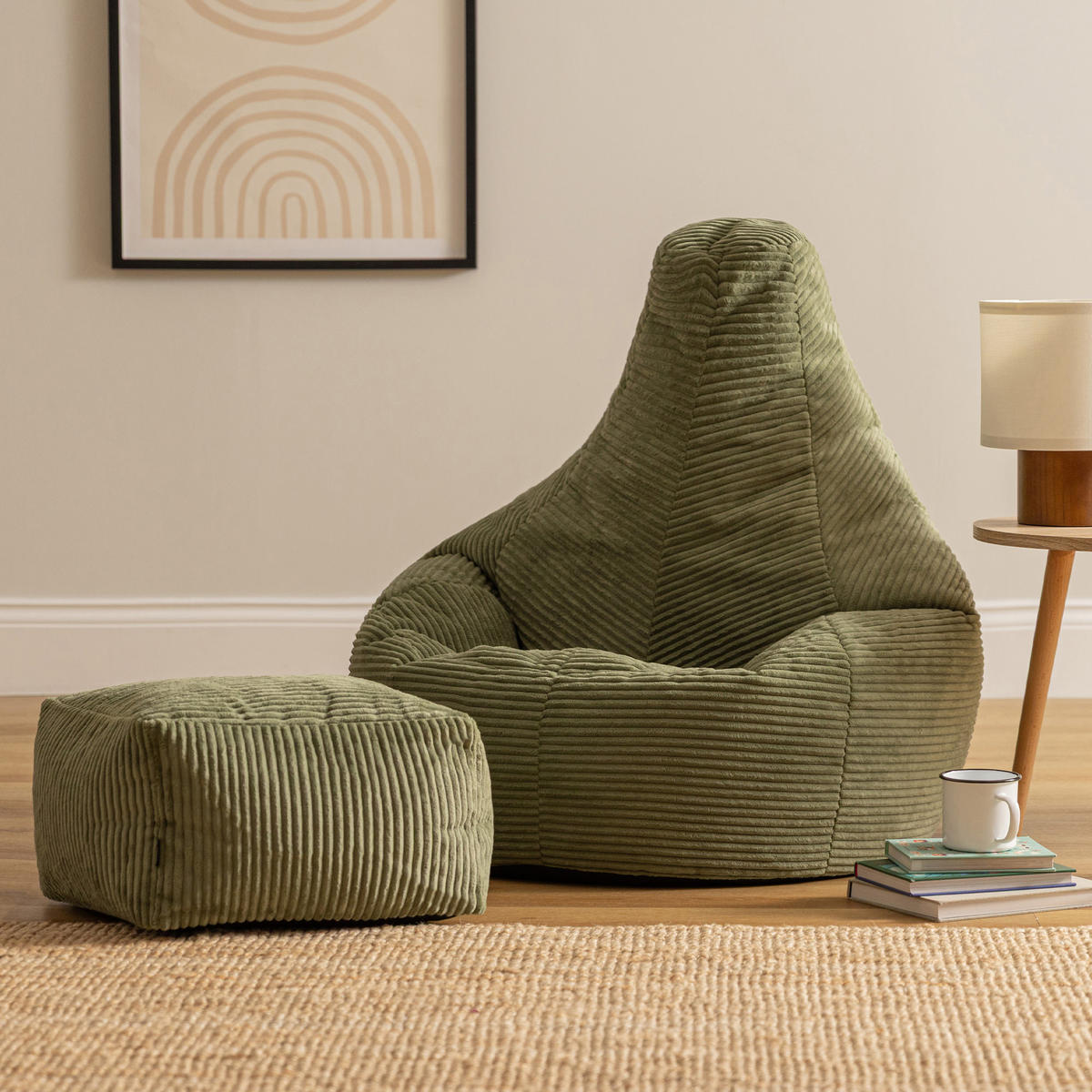 SITZSACK Dalton mit Hocker - Salbeigrün, Textil (90/73/84cm) - icon