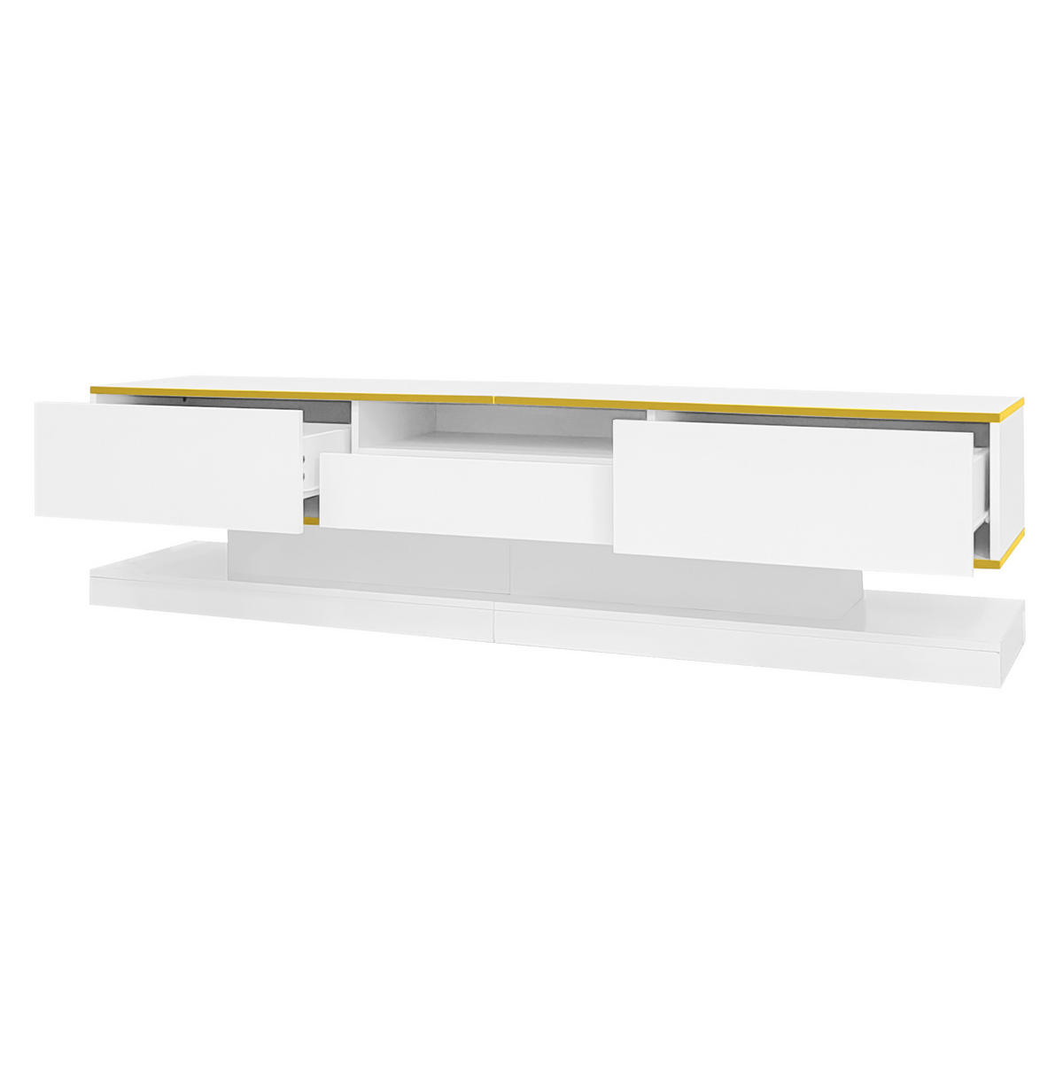 LOWBOARD 180/38/45 cm in Weiß Hochglanz mit 3 Schubladen und LED-Beleuchtung - Weiß, Holzwerkstoff (180/45/38cm) - Flora Grace