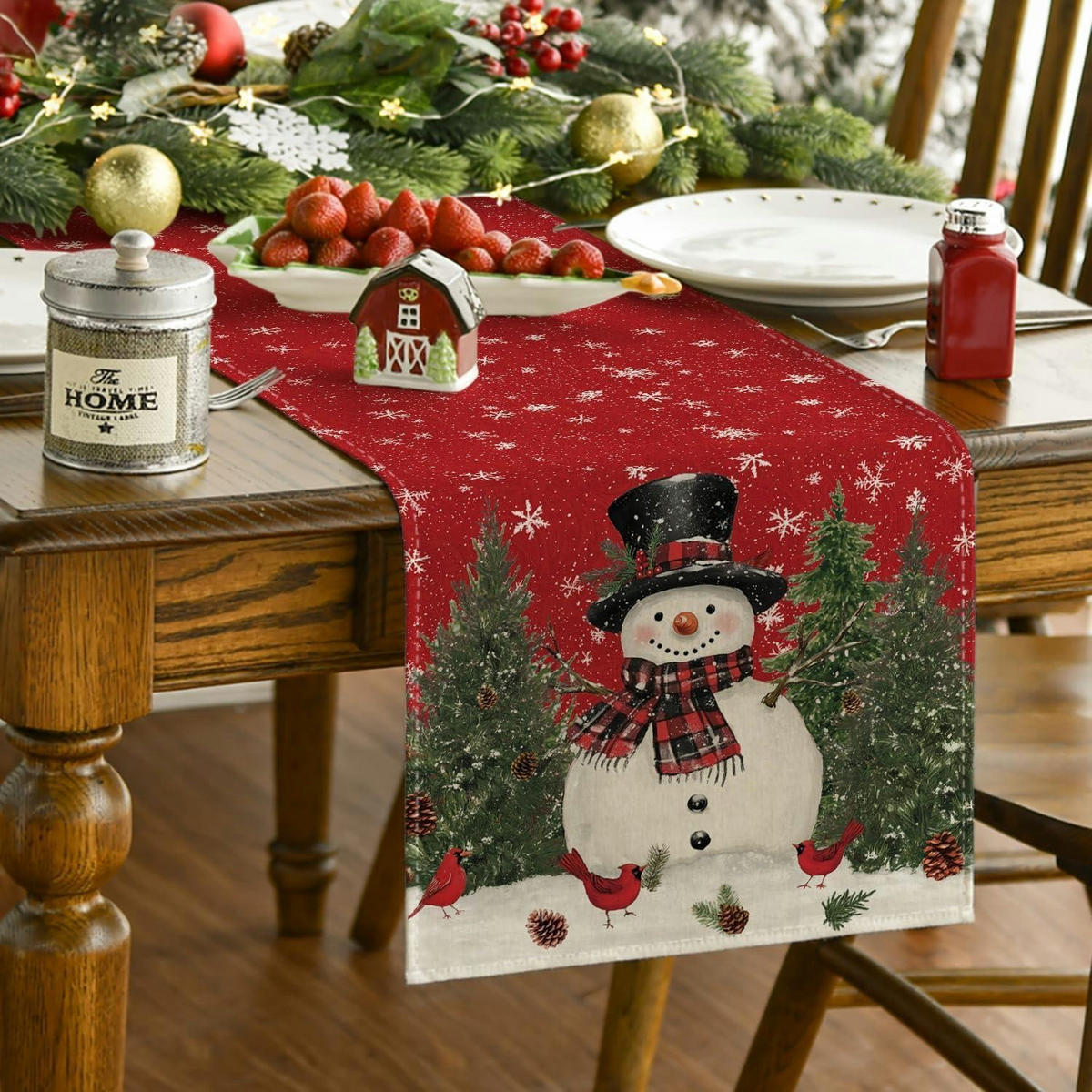 TISCHLÄUFER Schneemann Weihnachten 40 x 140 cm - Rot, Textil (140/40/1.5cm)