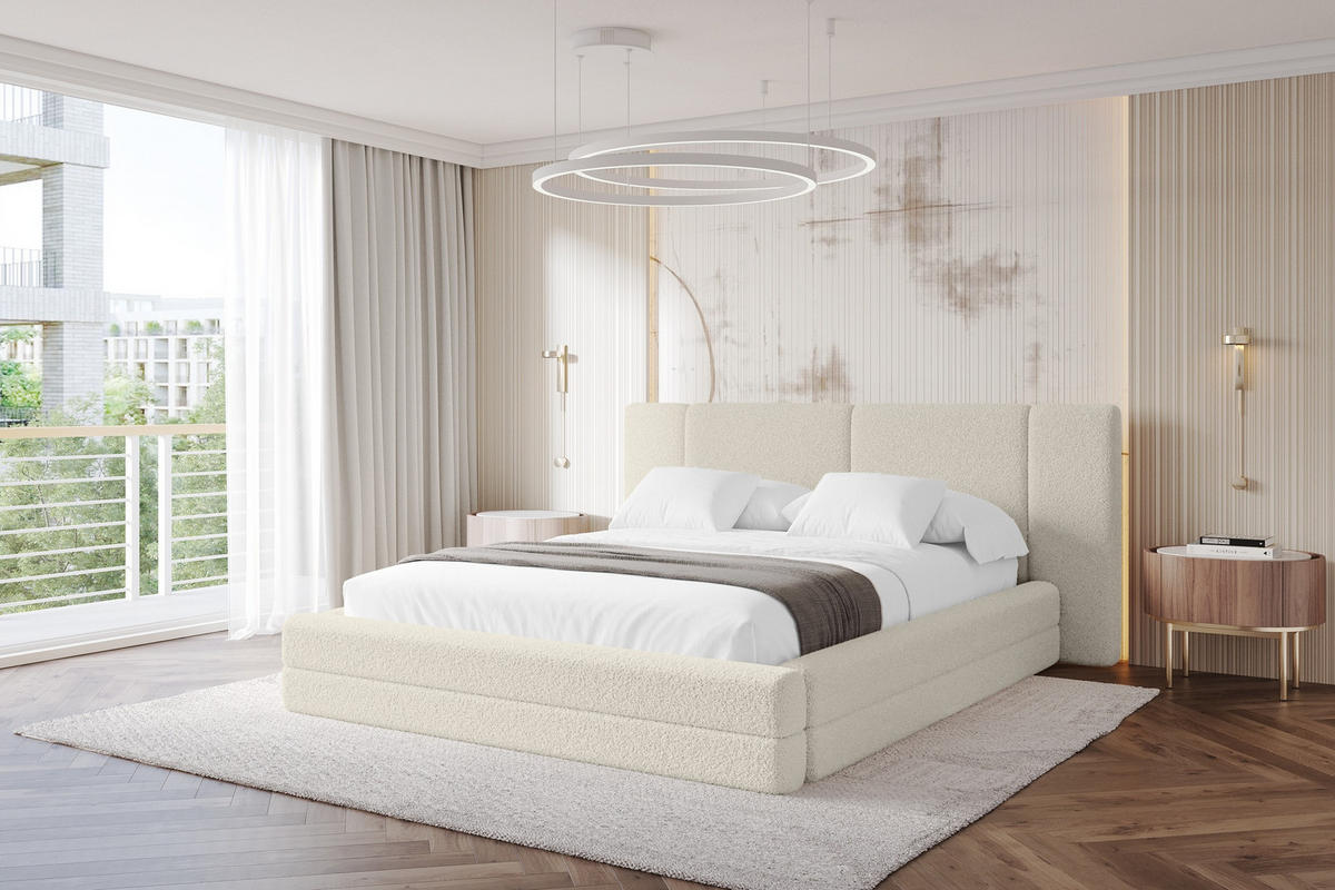POLSTERBETT mit Bettkasten und Lattenrost, Bett mit Matratze H3/H4 - TEVO 180x200 Beige - Champagner, Holzwerkstoff/Textil (180/200cm) - ALTDECOR