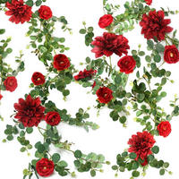 BLUMENGIRLANDE 190 cm mit Dahlien und Rosen - Rot, Textil (5cm)