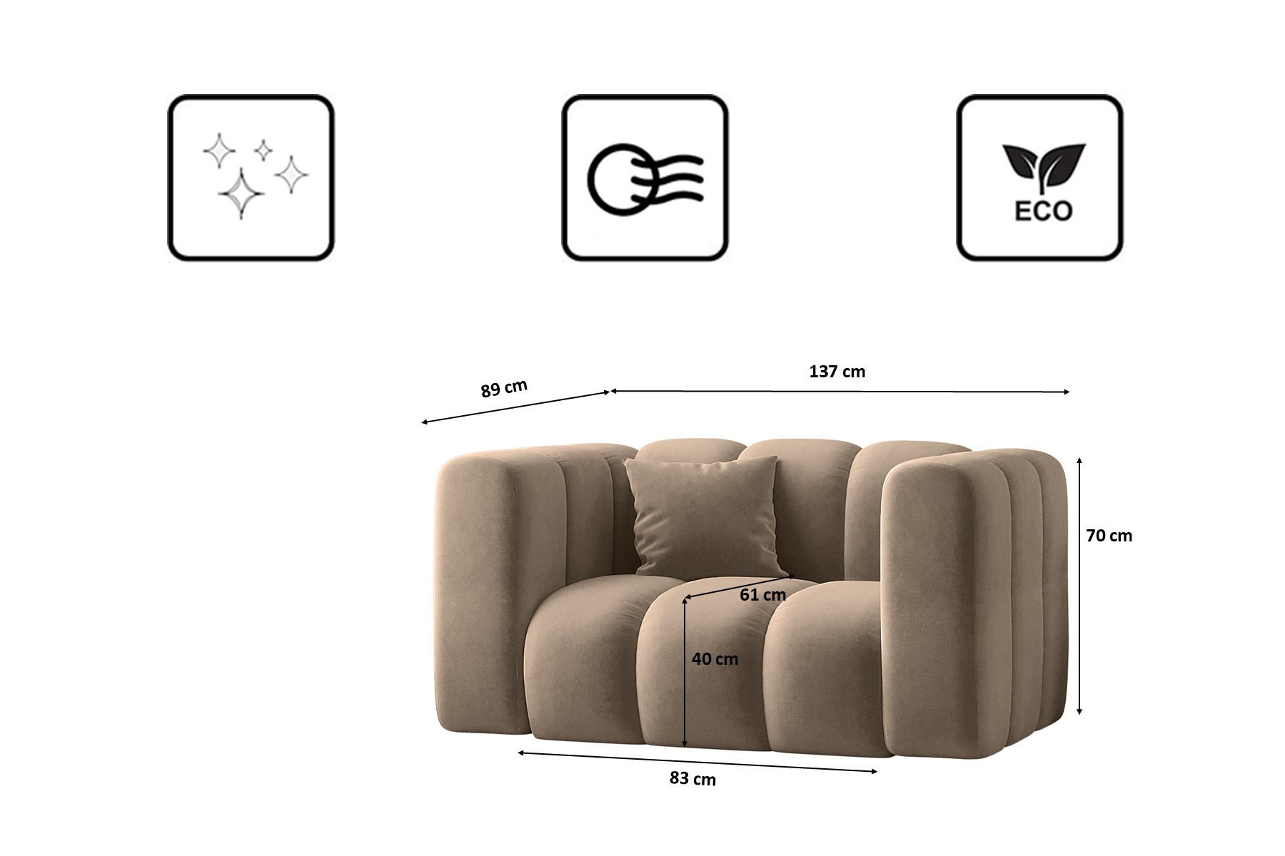 Thumbnail - Kaiser Möbel Sessel, Cappuccino, Holz, 1-Sitzer, 137x70x89 cm, Wohnzimmer, Sessel, Polstersessel