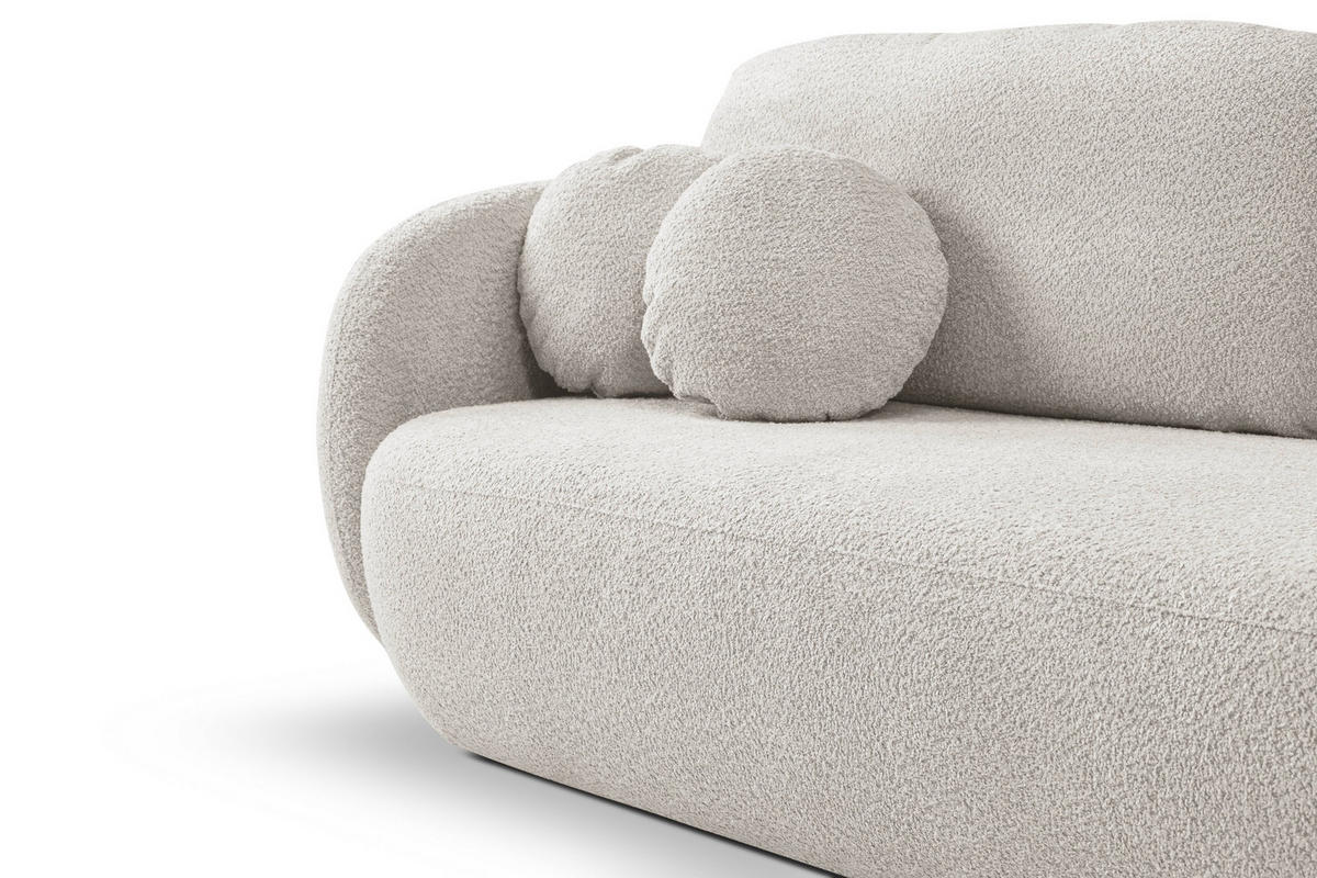 BETTSOFA AMICO Hellgrau Bucle-Stoff mit Schlaffunktion - Hellgrau, Holz (238/86.5/101cm) - MASSENO