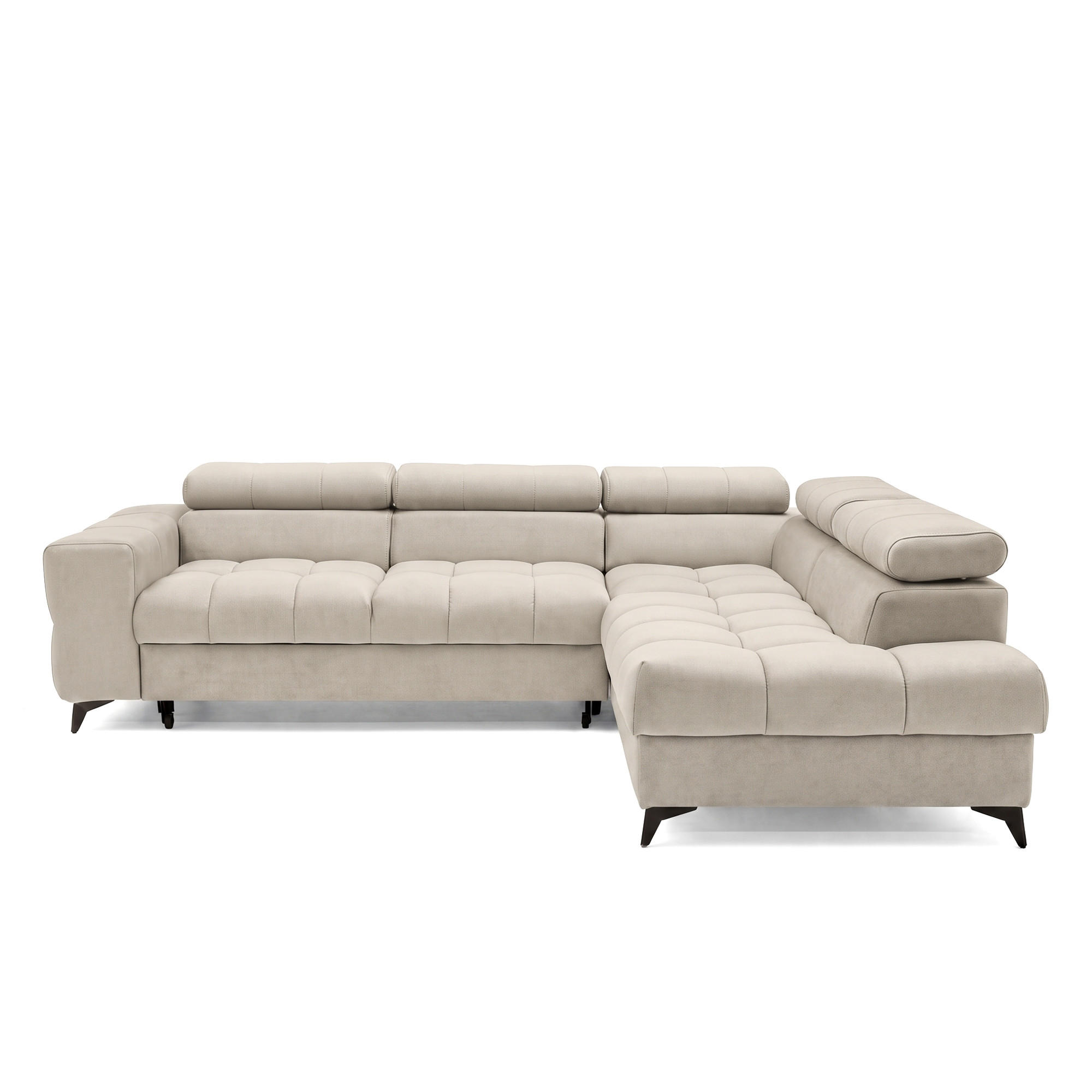 ECKSOFA PUDDING L Rechts mit Schlaffunktion 125x195 Velours Creme - Creme/Schwarz, Holz/Textil (275/203cm) - Muffo