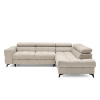 ECKSOFA PUDDING L Rechts mit Schlaffunktion 125x195 Velours Creme - Creme/Schwarz, Holz/Textil (275/203cm) - Muffo