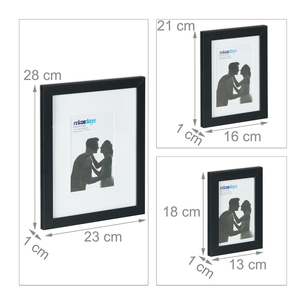10XBILDERRAHMEN - Schwarz, Glas/Holzwerkstoff (23/28/1cm) - Relaxdays