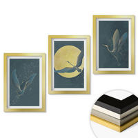WANDBILDER 3er Set - 20x30 cm Goldrahmen - Kraniche im Flug bei Nacht - Goldfarben, Kunststoff (20/30cm) - ArtPrintCave