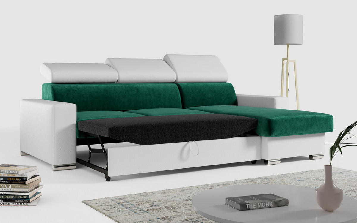 ECKSOFA FOX-L Dunkelgrün/Weiß - Dunkelgrün/Silberfarben, Kunststoff/Textil (242/168cm) - MKS