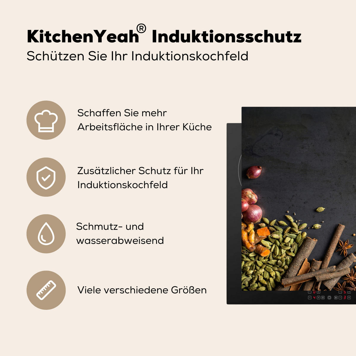 HERDABDECKPLATTE Kräuter - Lebensmittel - Gewürze - Schwarz - Paprika - Zimt 90x52 cm - Currygelb, Kunststoff (90/0.2/52cm) - MuchoWow