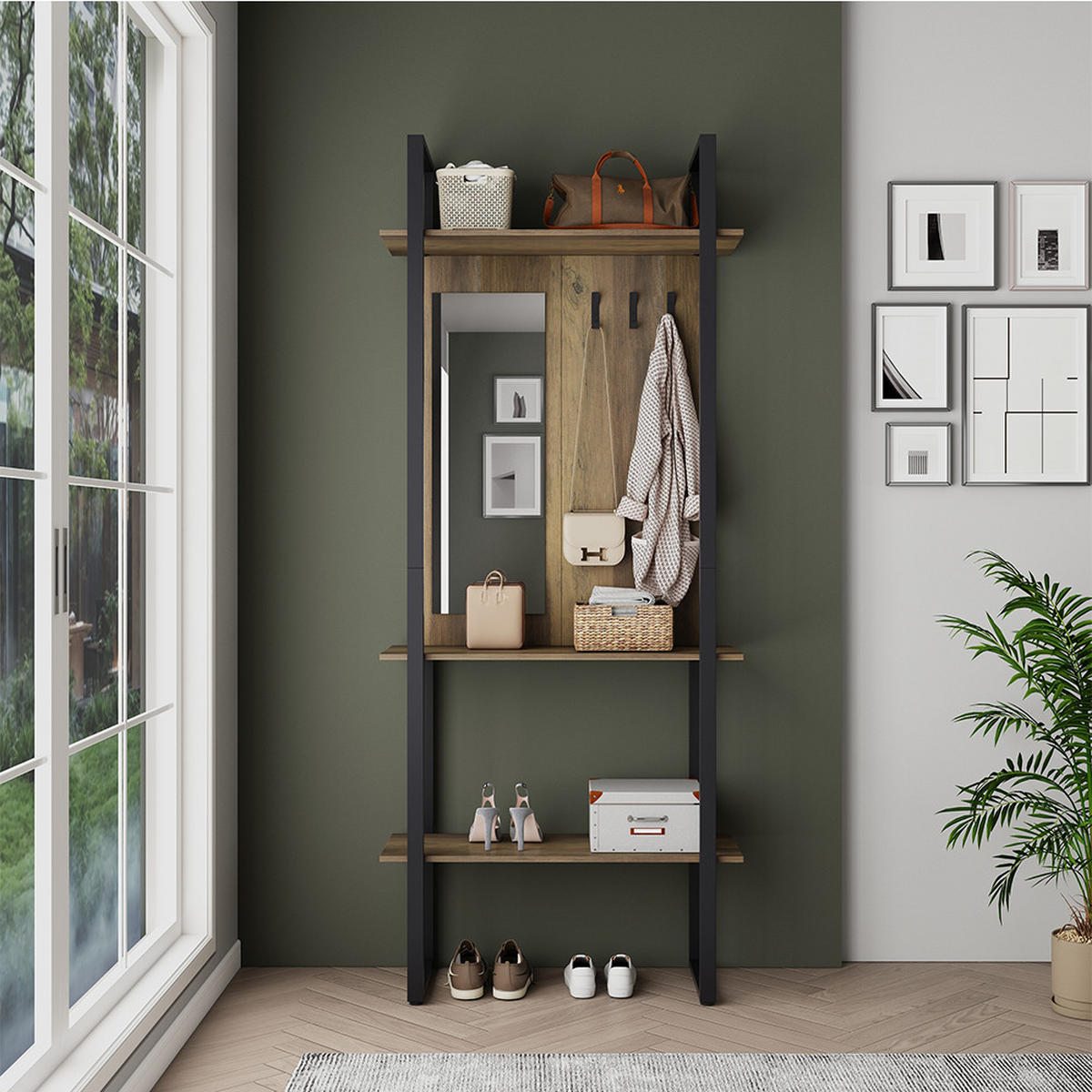 GARDEROBE Livi Anthrazit 90 x 215 cm mit Hacken und Spiegel - Anthrazit, Holzwerkstoff (90/215/35cm) - Vicco