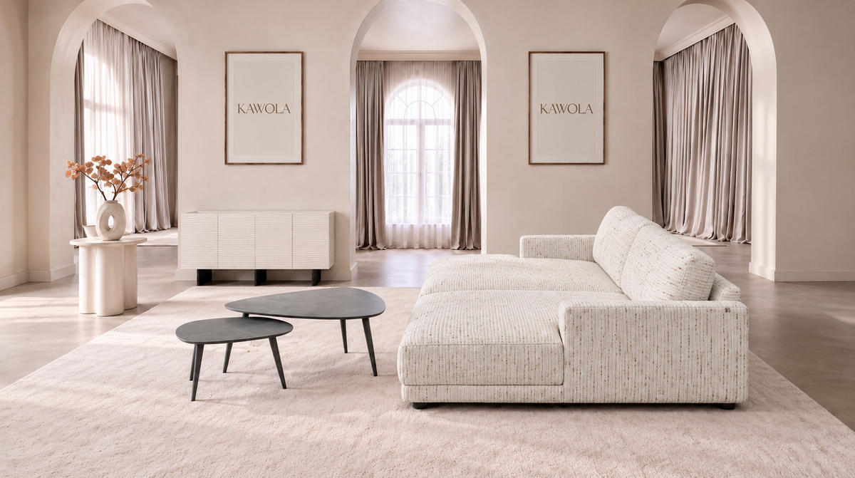 BIG SOFA MARLIN Cremeweiß Flachgewebe - Creme/Schwarz, Kunststoff/Textil (262/80/168cm) - KAWOLA