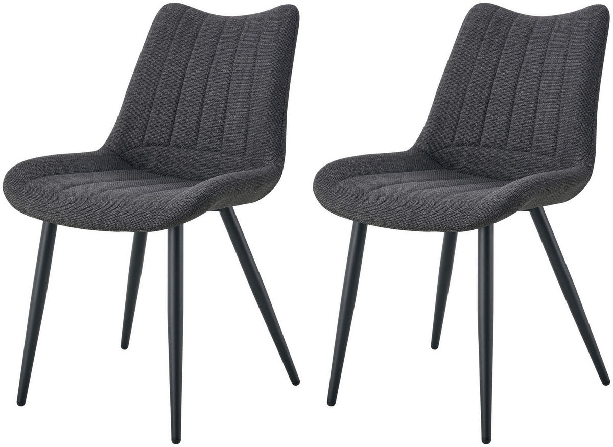 STUHL Lotta anthrazit 2er Set - Anthrazit/Schwarz, Textil/Metall (53/86/59cm) - Xonox