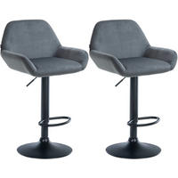 BARHOCKER 2er Set Samt Dunkelgrau - Dunkelgrau/Schwarz, Textil/Metall (51/89/52cm) - CLP