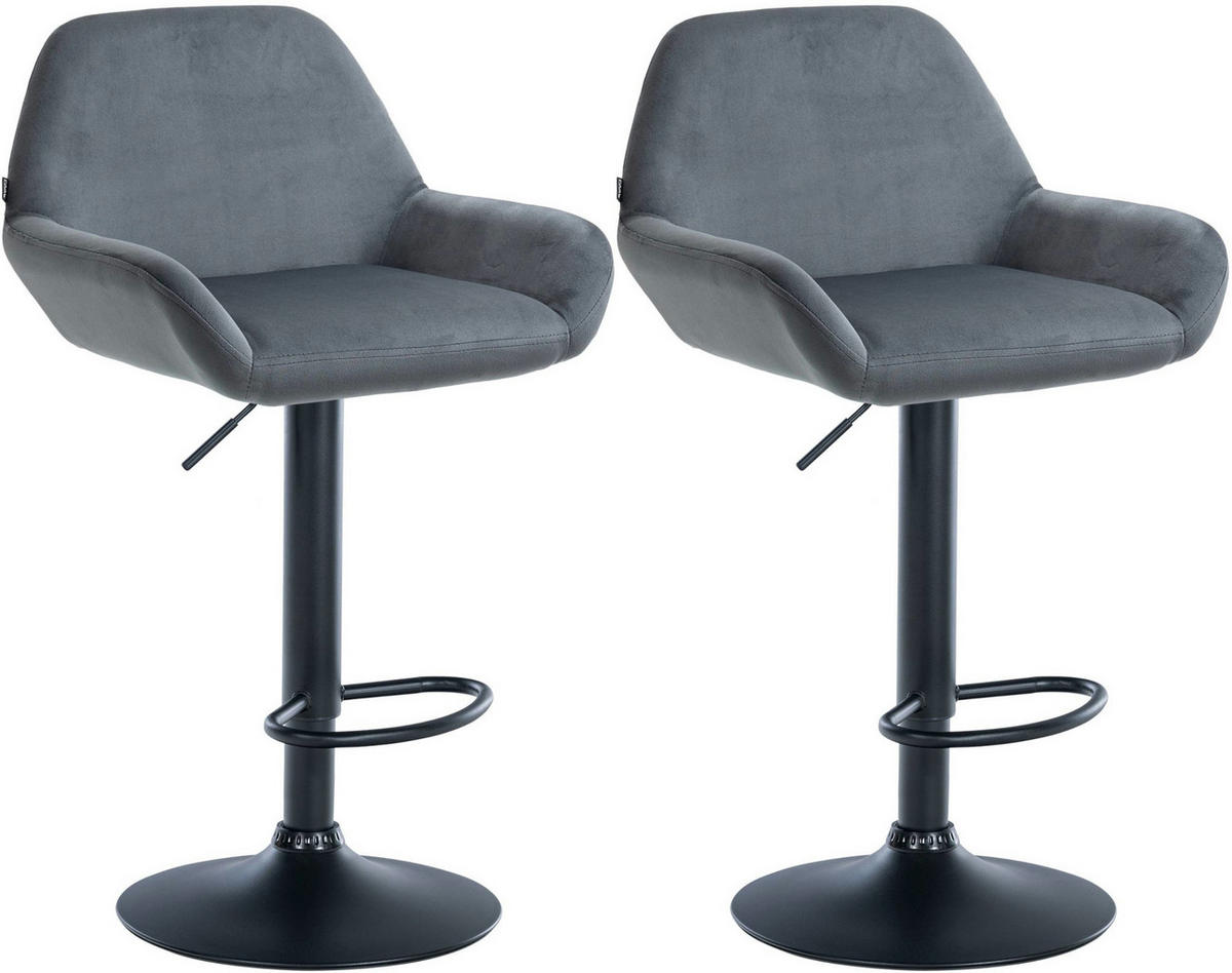 BARHOCKER 2er Set Samt Dunkelgrau - Dunkelgrau/Schwarz, Textil/Metall (51/89/52cm) - CLP