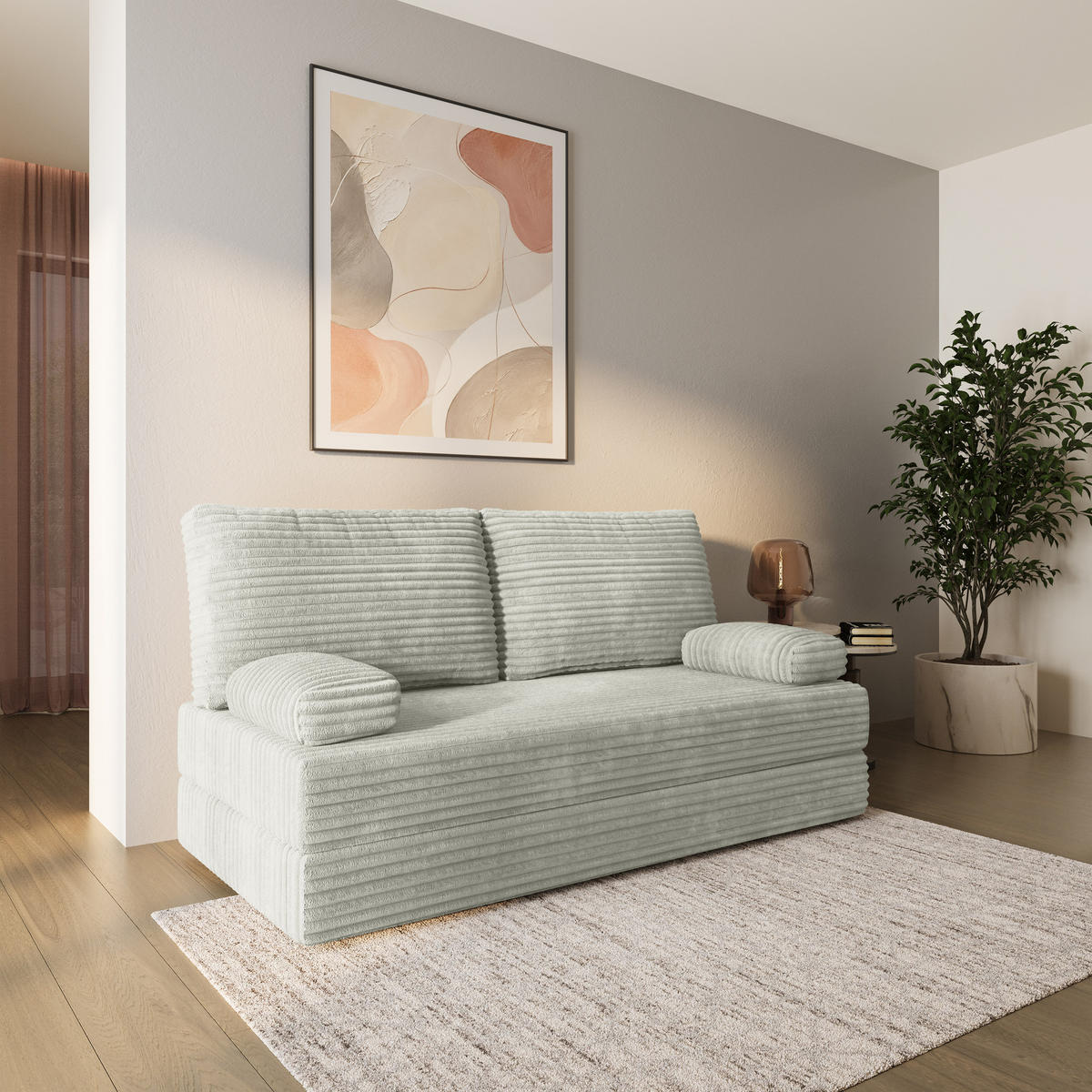 BETTSOFA SILAR aus Schaumstoff Cordstoff Hellgrau Schlaffunktion - Hellgrau, Textil (170/86/80cm) - MASSENO