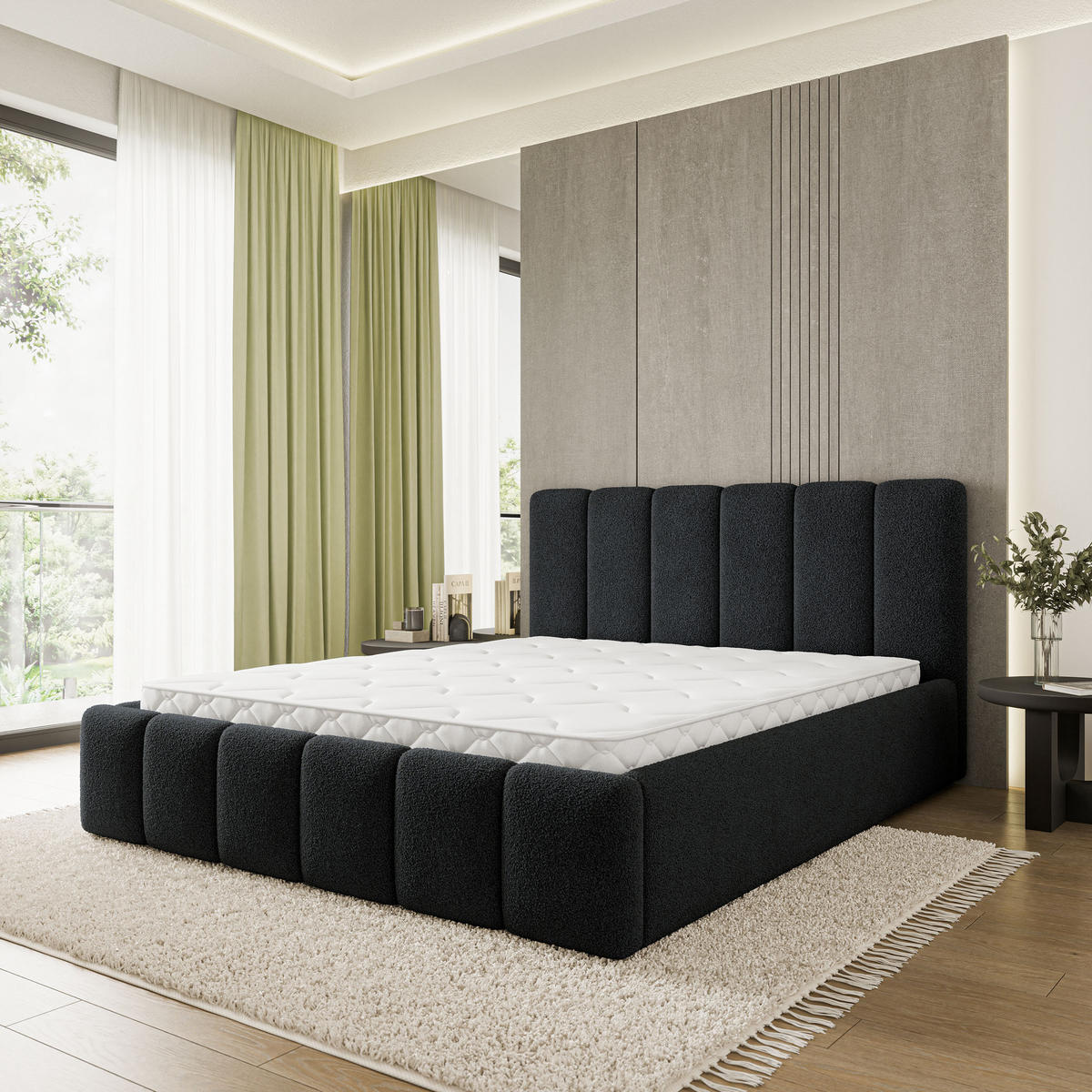 POLSTERBETT ATTORA Q 180x200 cm mit Bettkästen - Schwarz - Schwarz, Holz (180/200cm) - MASSENO
