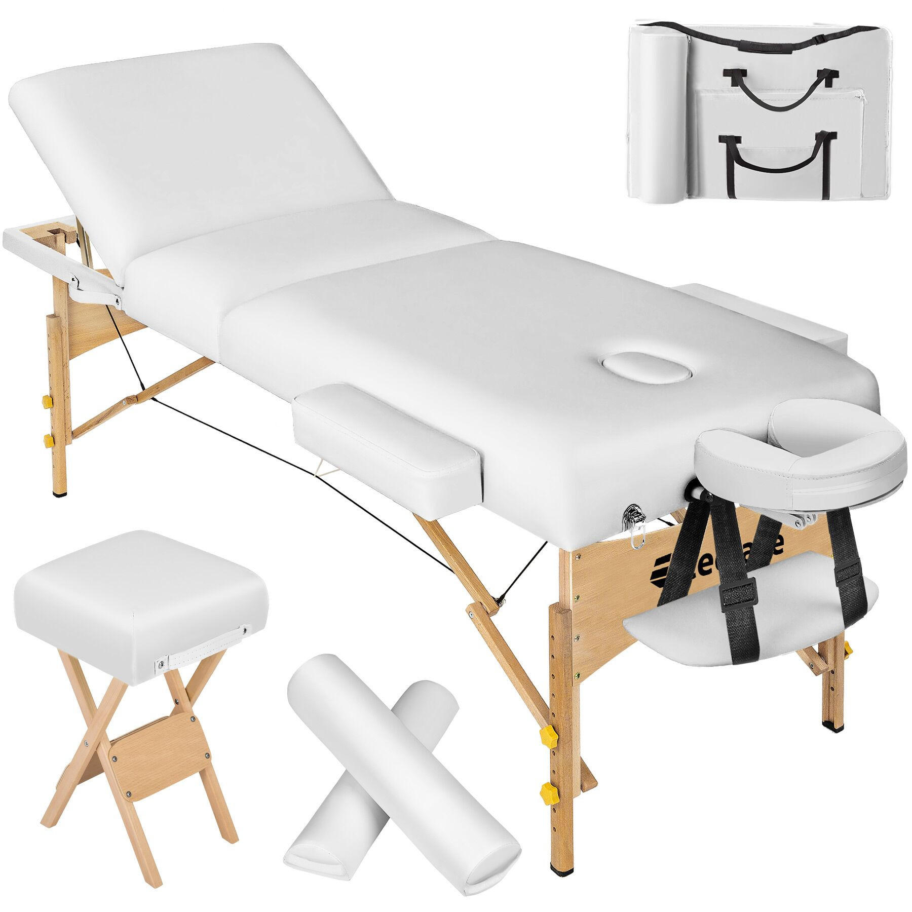 MASSAGELIEGE-SET 3 Zonen, 218 x 102 x 90 cm,weiß - Weiß, Holz (102/90/218cm) - tectake
