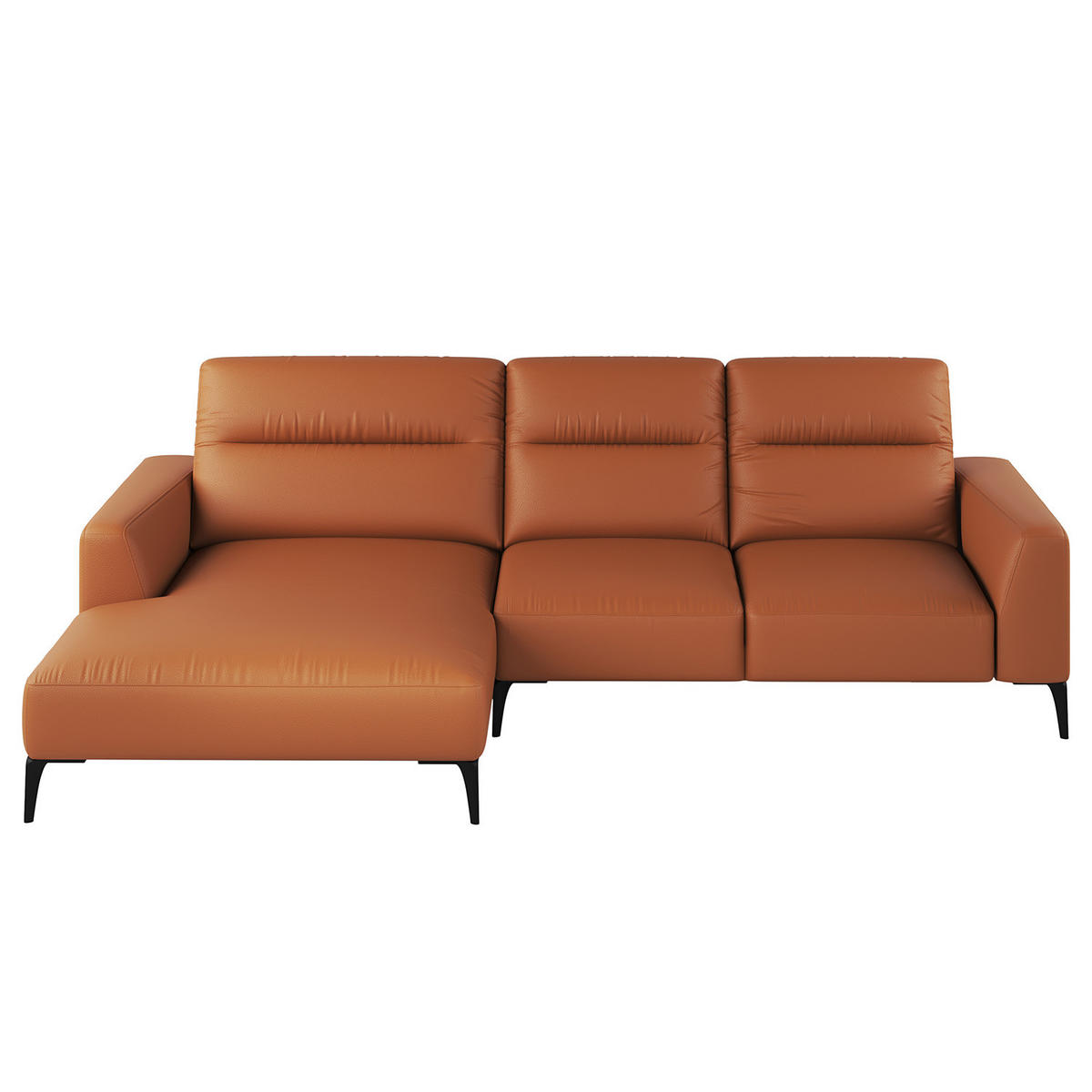 ECKSOFA mit Longchair - Kastanienfarben/Schwarz, Leder/Metall (265/180cm) - home24