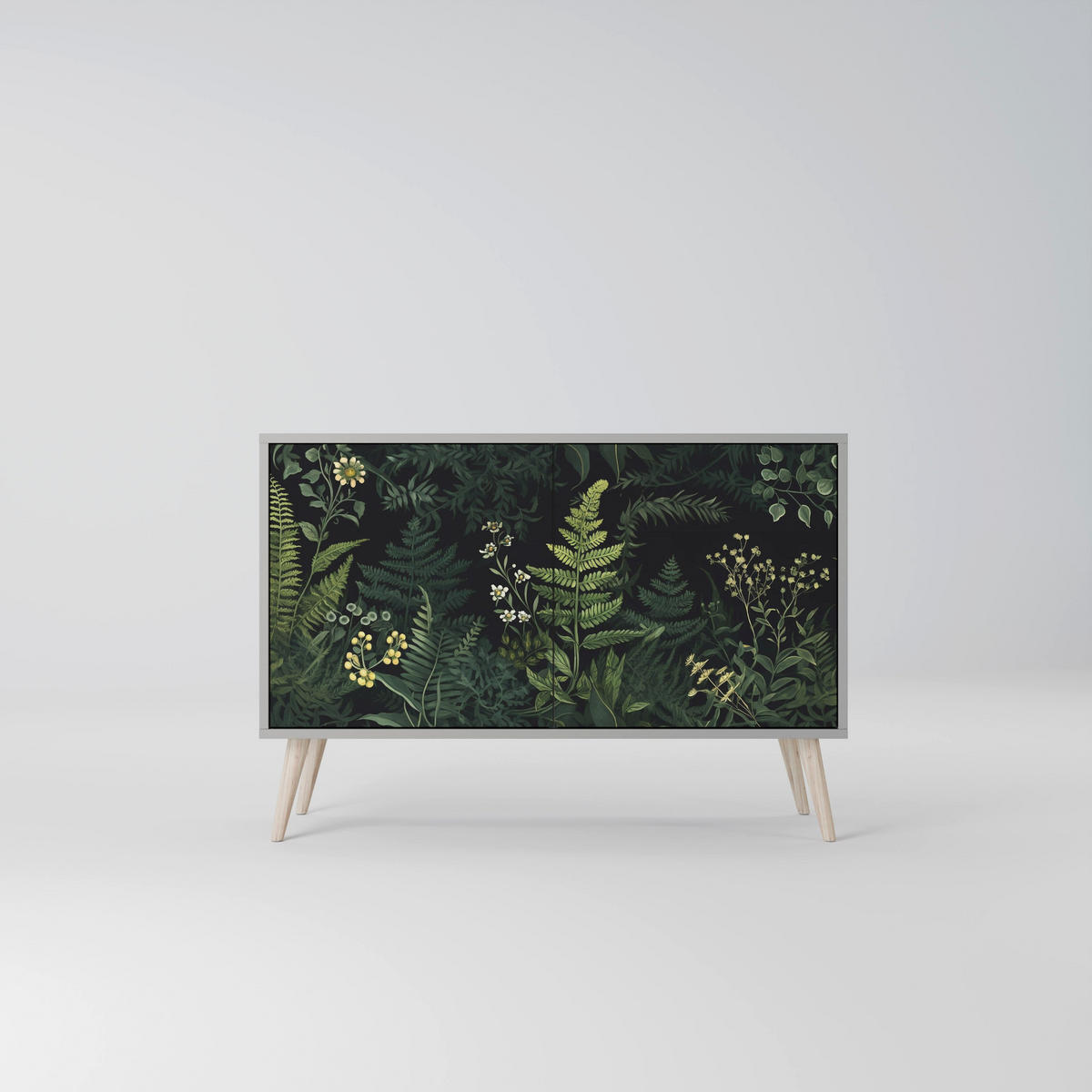 SIDEBOARD FERN FLOWERS, Eicheneffekt, 111x42x77,5 cm, 2 Türen - Eichefarben/Buchefarben, Holzwerkstoff/Buchenholz (111/77.5/42cm) - SpaceRebels