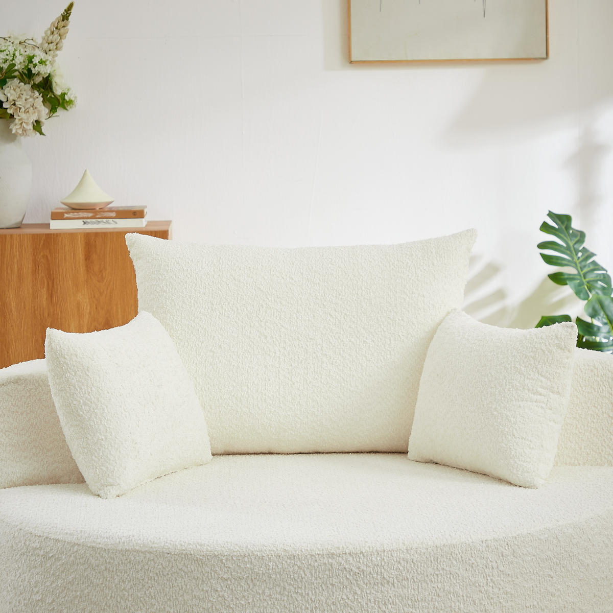 SCHLAFSESSEL Chenille Beige mit Rückenkissen - Beige, Textil (127/85/127cm) - WISHDOR