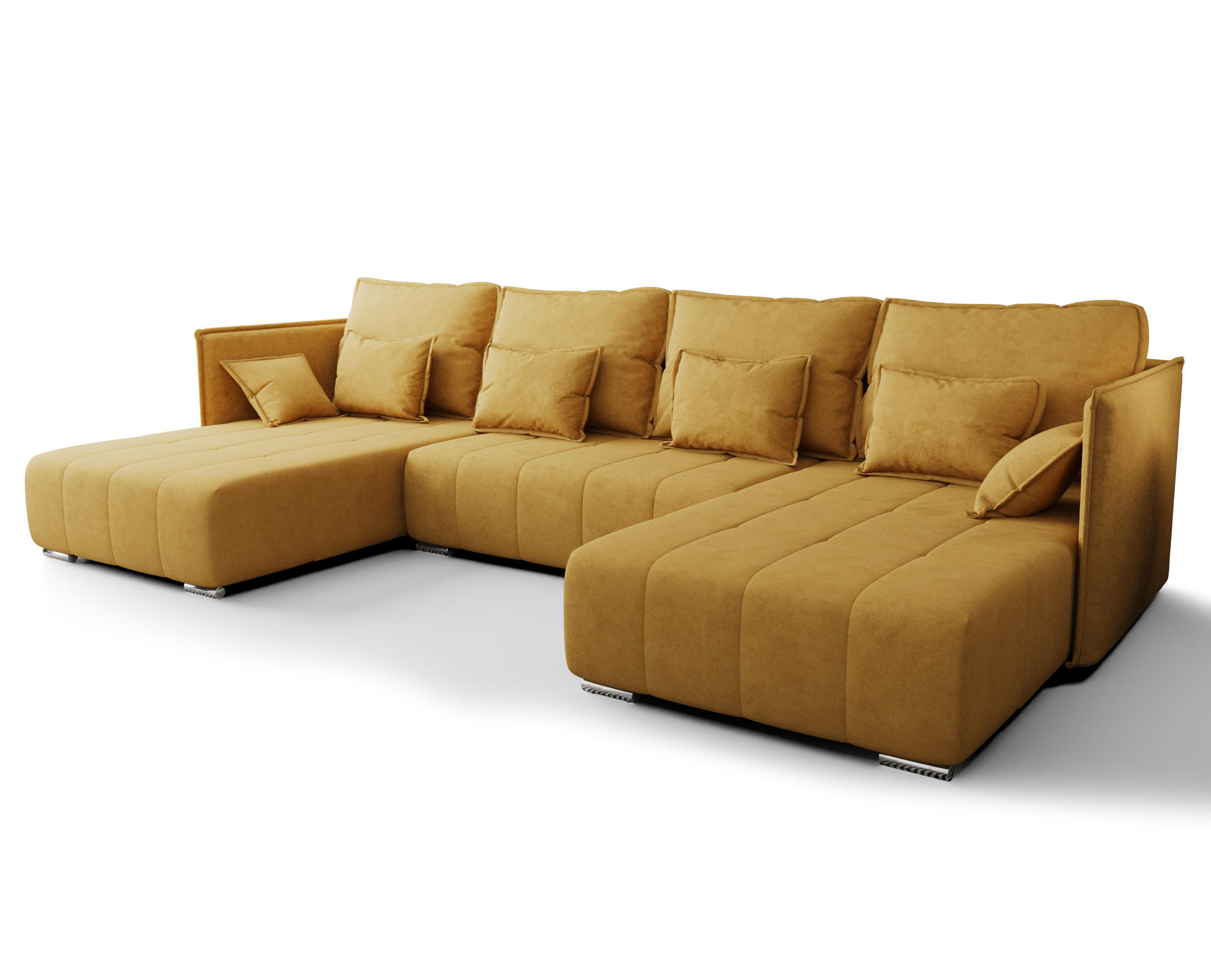 WOHNLANDSCHAFT Florinna Gelb 345/182/87 cm mit Schlaffunktion - Chromfarben/Gelb, Textil/Metall (345/87/182cm) - AX Living