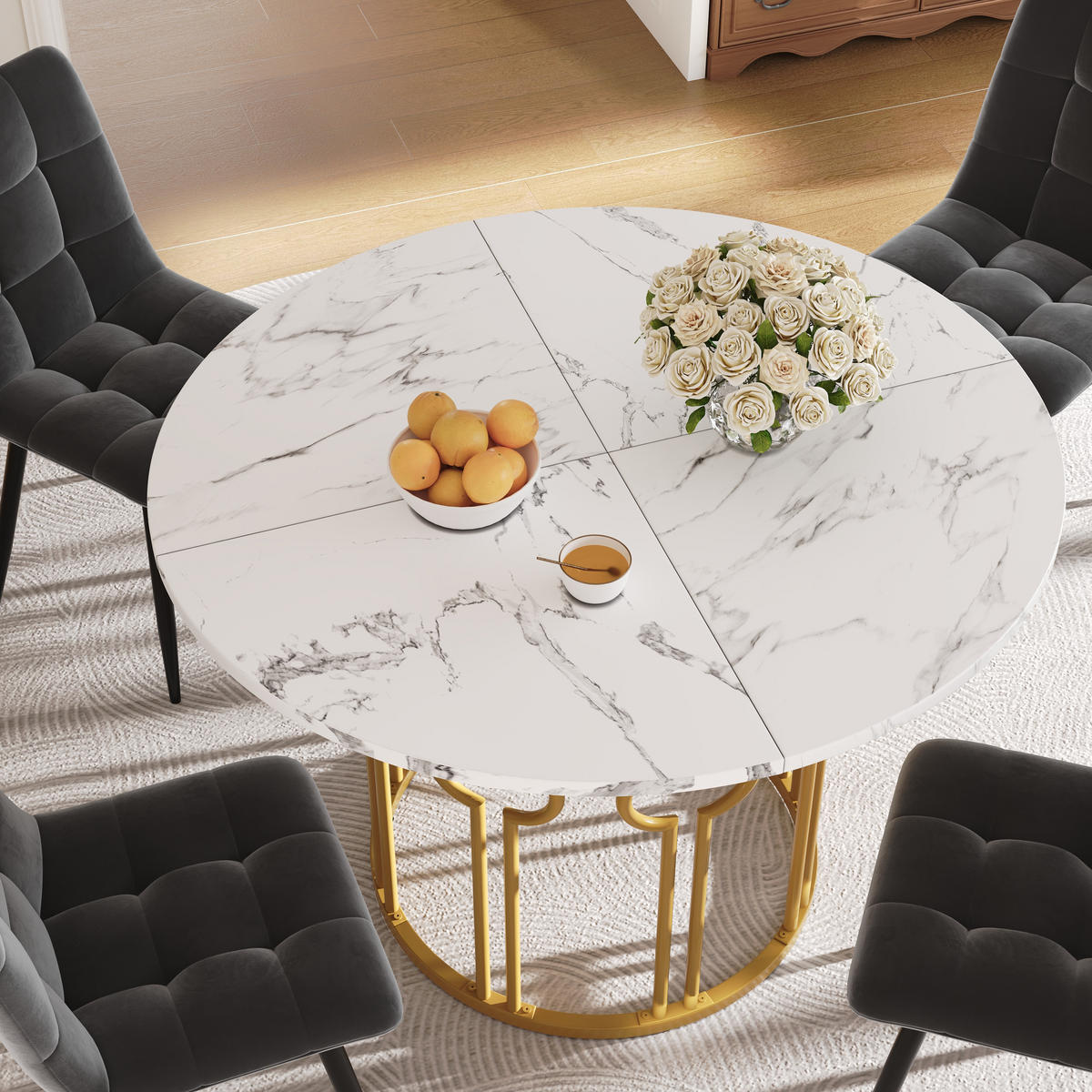 ESSTISCH Rund mit goldene Beine 100/100/76 cm - Goldfarben/Weiß, Holzwerkstoff/Metall (100/100/76cm) - Urban Meuble