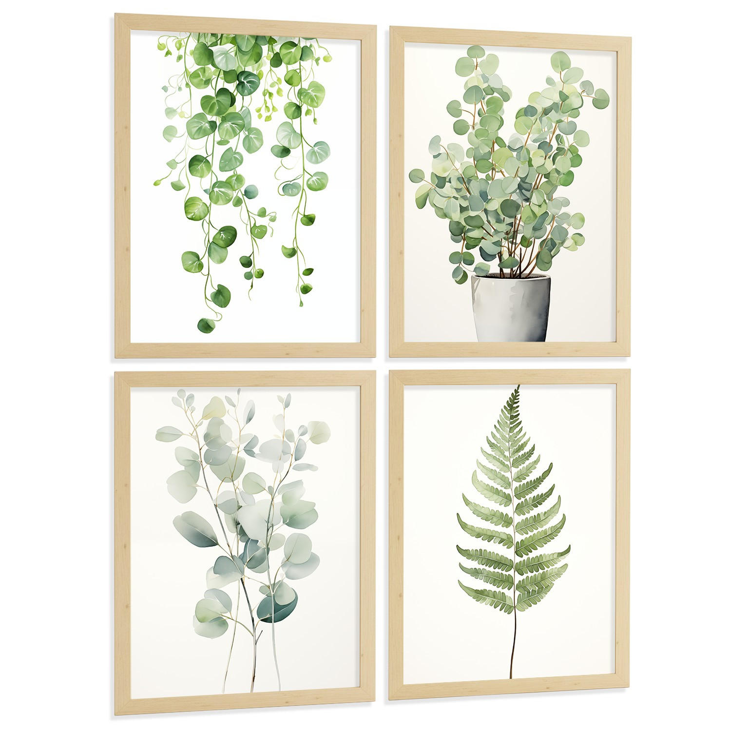 POSTER 4er Bilder-Set Wandbilder Boho Botanisch modern Wohnzimmer Deko, Schlafzimmer, Küche, Badezimmer Rahmenlos A4 - Klar, Papier (29.7/1/21cm) - Nacnic
