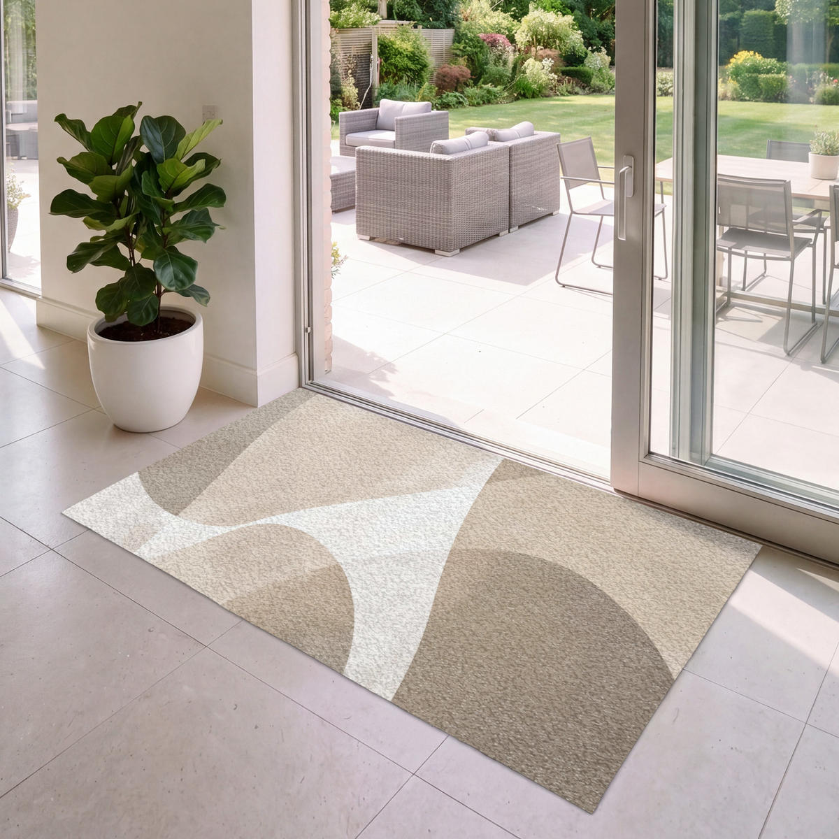 FUSSMATTE Glatte Oberflächen - Harmonisch - Wellenförmig Schmutzfangmatte 150x90 cm - Beige, Kunststoff (150/90cm) - MuchoWow